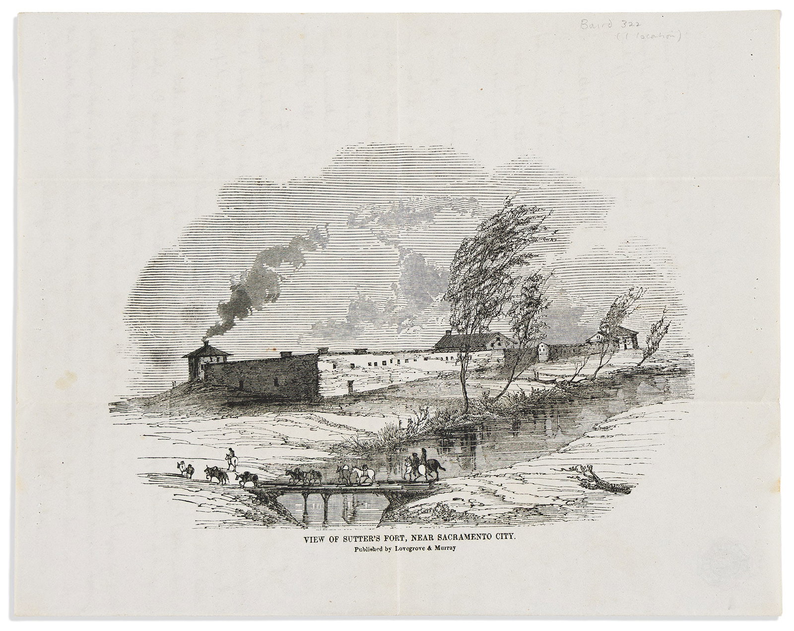 (CALIFORNIA.) Lovegrove & Murray, publishers. "View of Sutter's Fort" letter sheet. Sacramento, CA, (1 of 2)