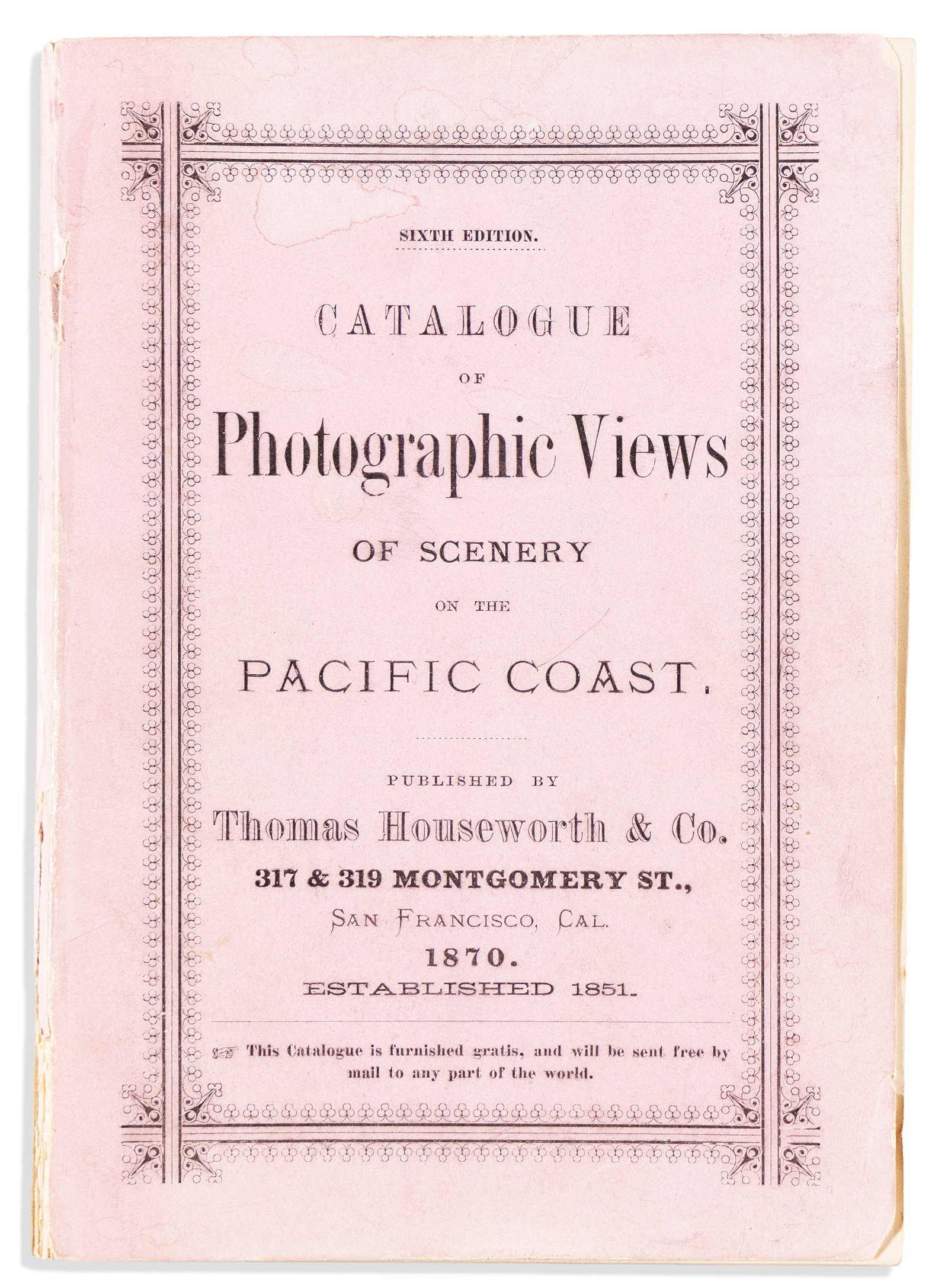 (CALIFORNIA.) Thomas Houseworth & Co. Catalogue of Photographic Views of Scenery on the Pacific (1 of 1)