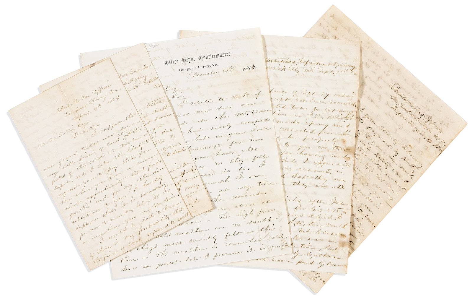 (CIVIL WAR.) Edward Powers. Letters of a quartermaster's clerk complaining of "our jackass (1 of 1)