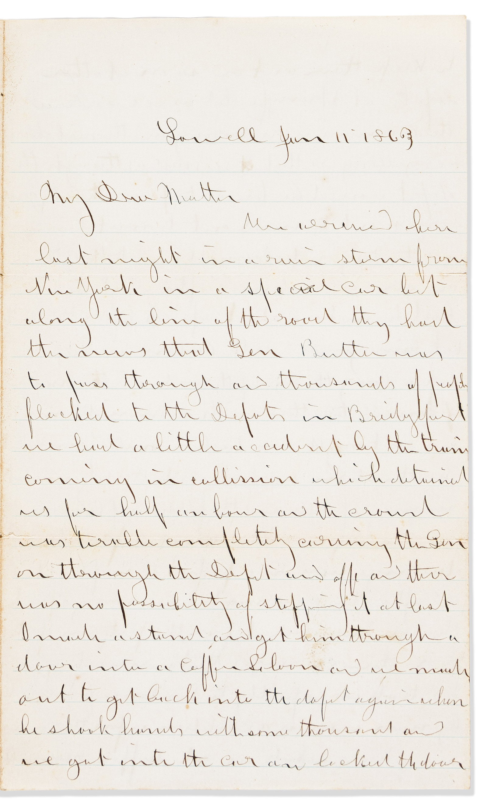 (CIVIL WAR.) Josiah B. Kinsman. Letter on the wild reception for Benjamin Butler on his return from (1 of 1)