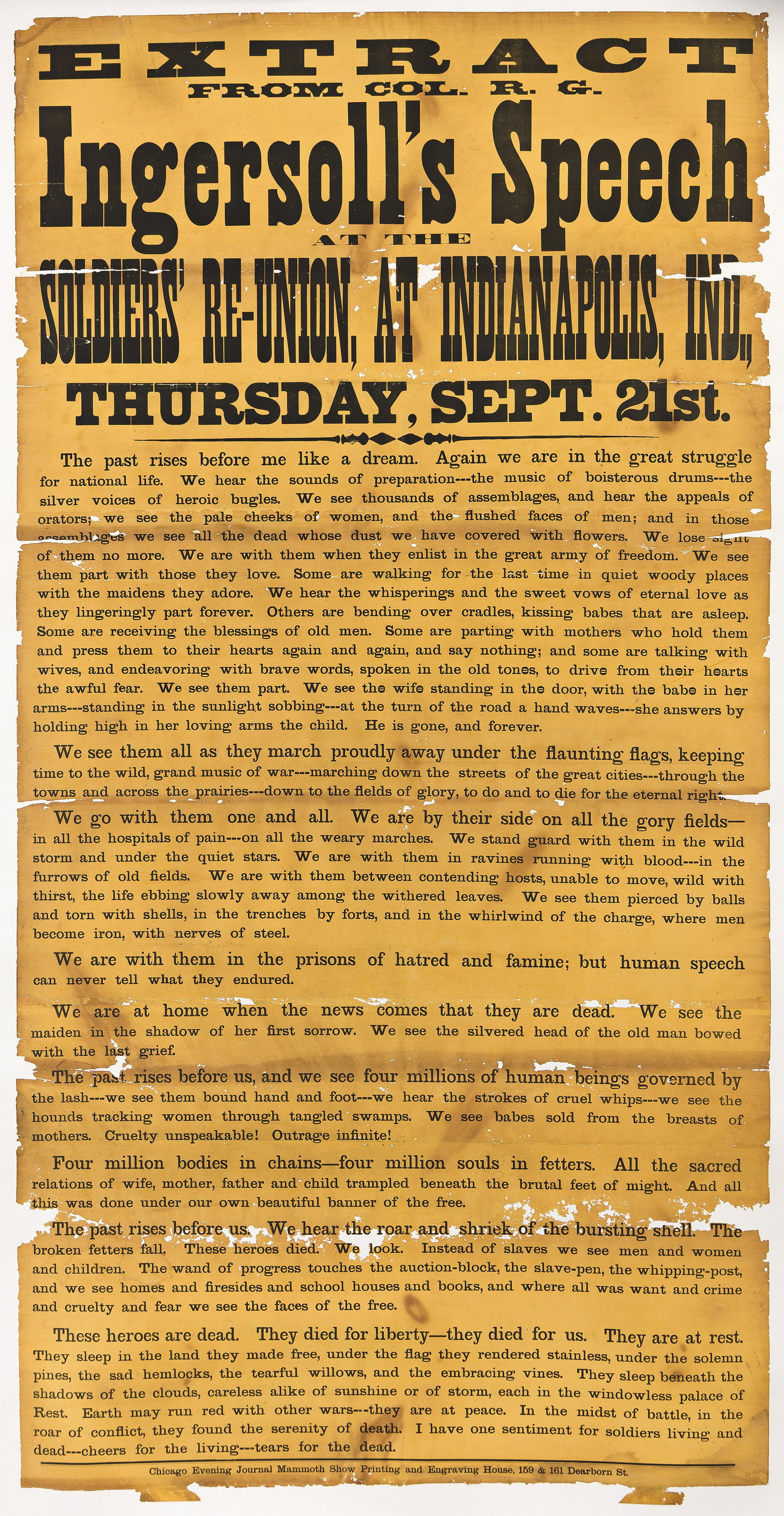 (CIVIL WAR.) Extract from Col. R. G. Ingersoll's Speech at Soldier's Reunion, 21 September [1876] (1 of 1)