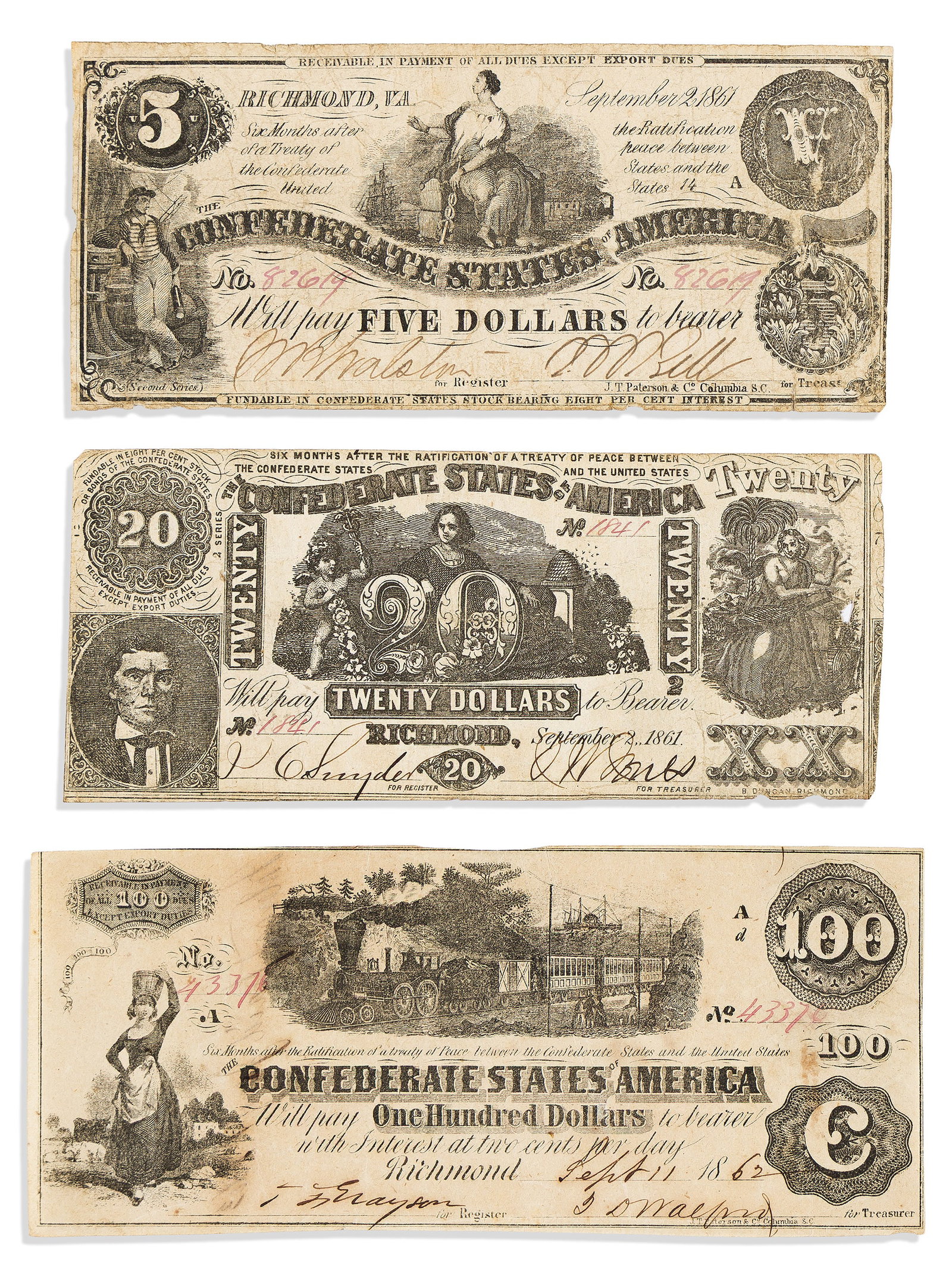 (CIVIL WAR--CONFEDERATE.) Group of Confederate currency, obsolete banknotes, and other southern (1 of 1)