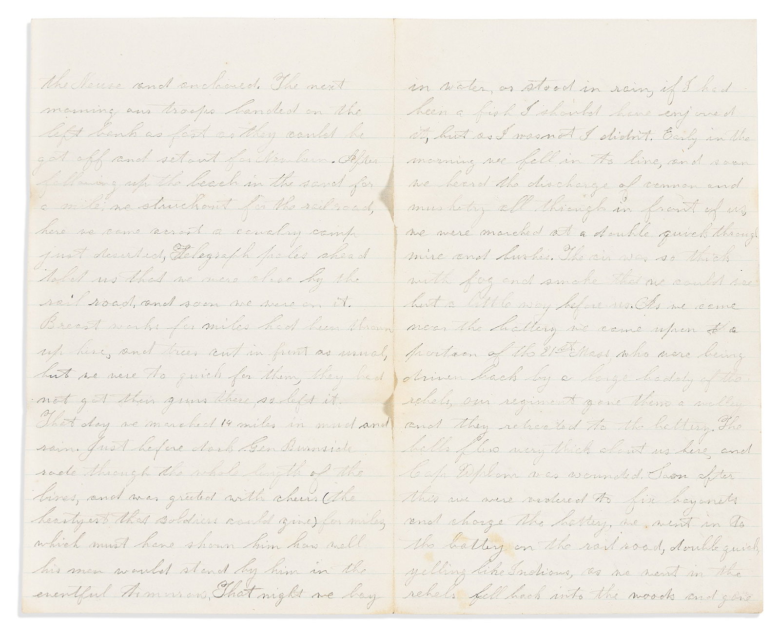 (CIVIL WAR--CONNECTICUT.) Seth [Plumb?]. Letter describing the capture of Beaufort and Battle of New: Seth [Plumb?]. Letter describing the capture of Beaufort and Battle of New Bern. Beaufort, NC, 19 April 1862 Autograph Letter Signed as "Seth" to friend named Theodore. 12 pages, 8 x 4¾ inches, o