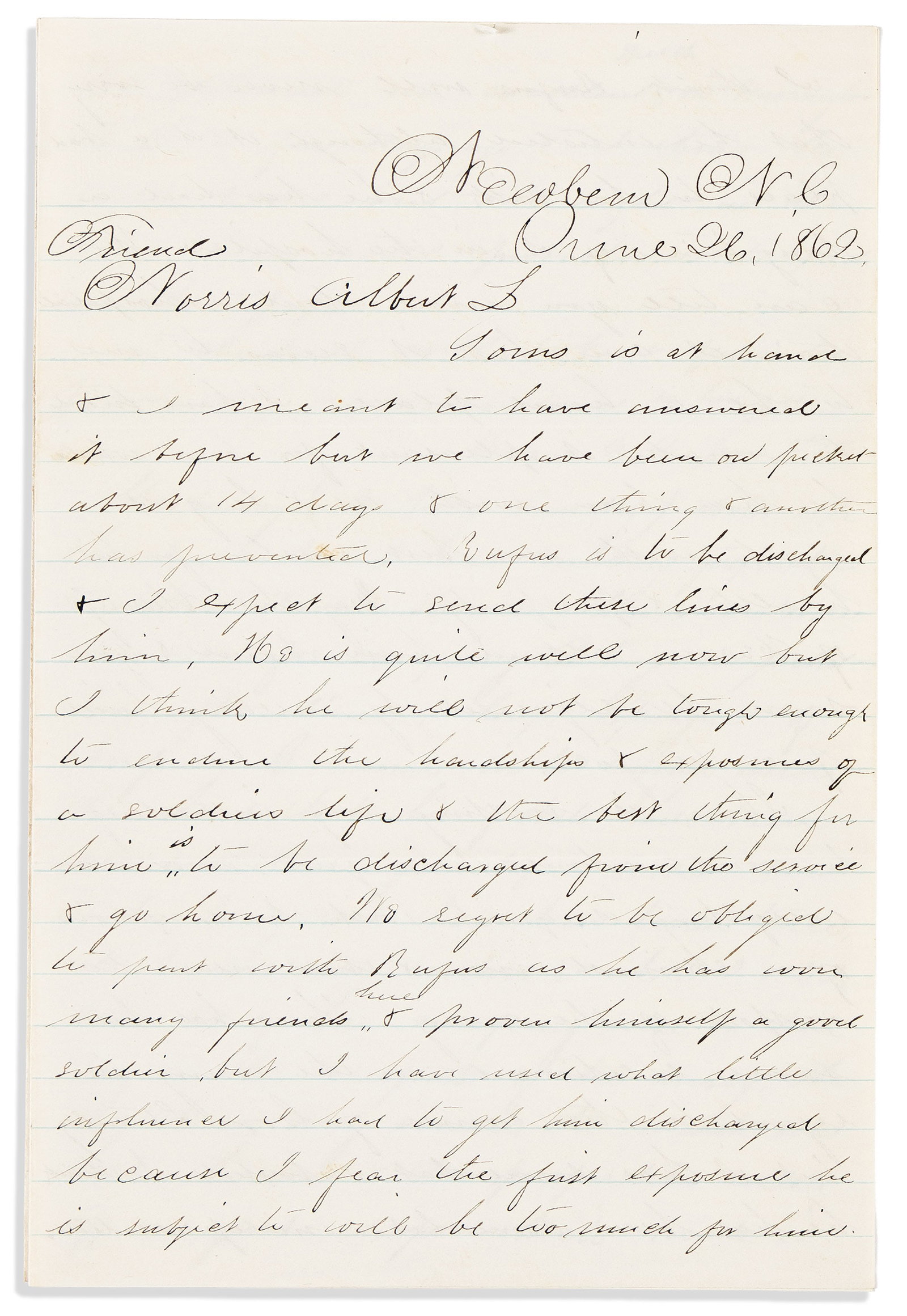 (CIVIL WAR--CONNECTICUT.) Charles Warren. Letter describing skirmishing with guerrillas south of New (1 of 1)