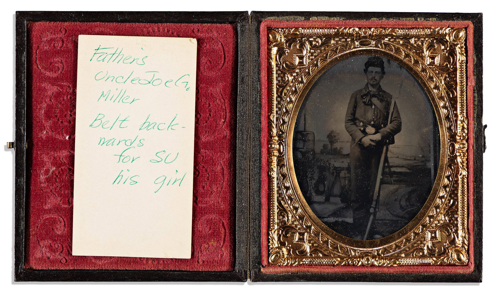 (CIVIL WAR--IOWA.) Two letters by Iowa sergeant Joseph Miller, his portrait, and other family (1 of 2)