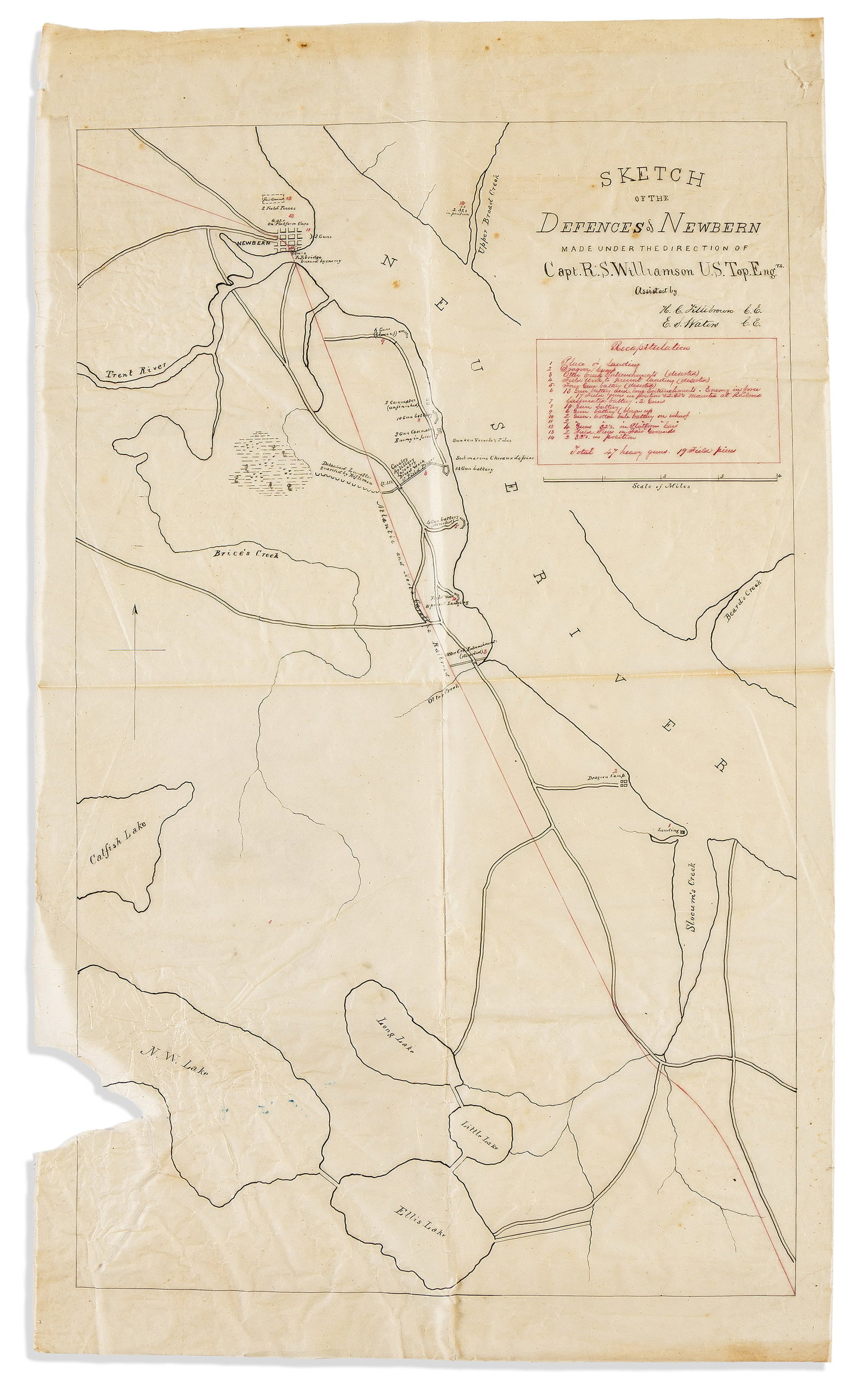 (CIVIL WAR--MAPS.) Robert S. Williamson. Sketch of the Defences of Newbern, circa March 1862 (1 of 1)