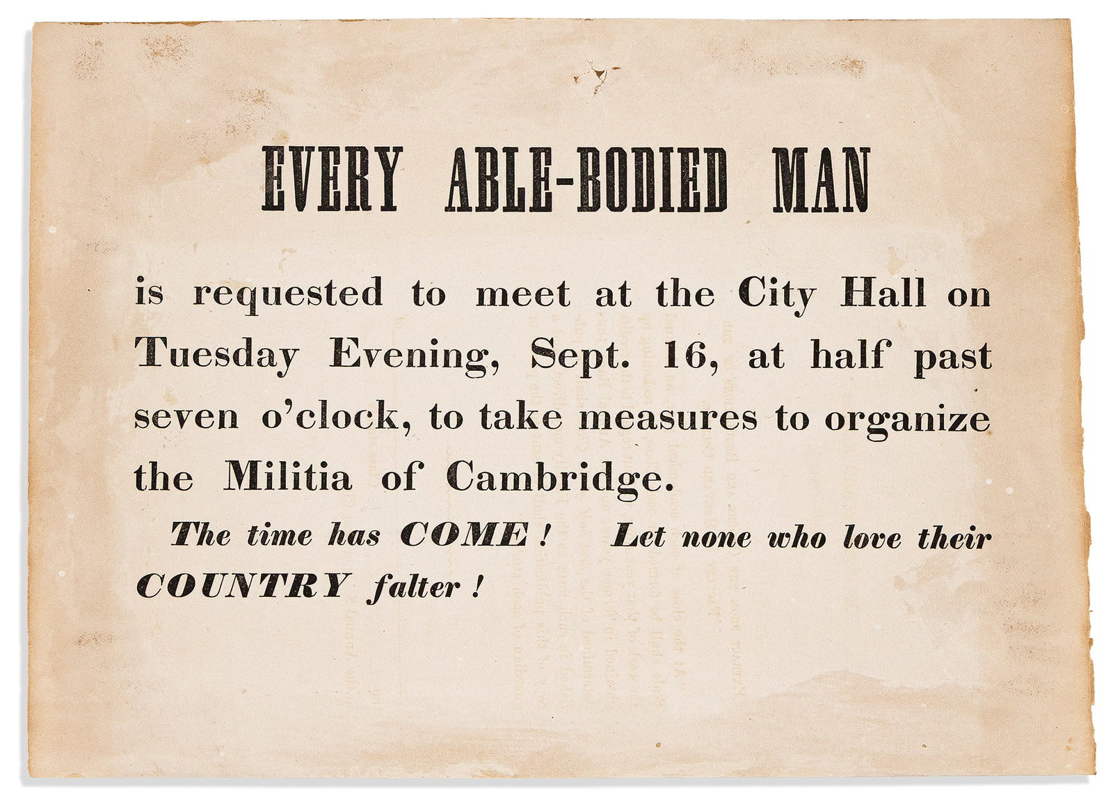 (CIVIL WAR--MASSACHUSETTS.) Every Able-Bodied Man . . The Time has Come! Let None Who Love their (1 of 1)