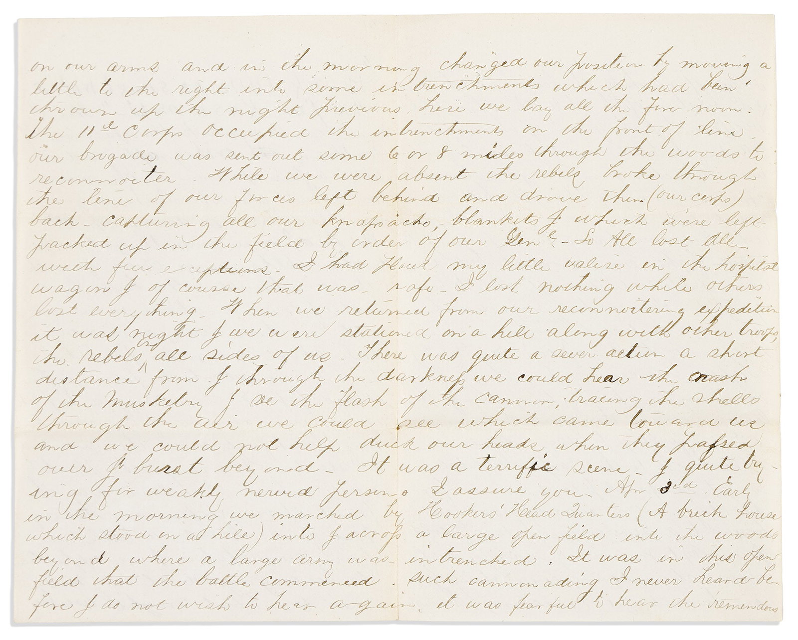 (CIVIL WAR--MASSACHUSETTS.) Freeman B. Shedd. Letter describing the Chancellorsville campaign with (1 of 1)