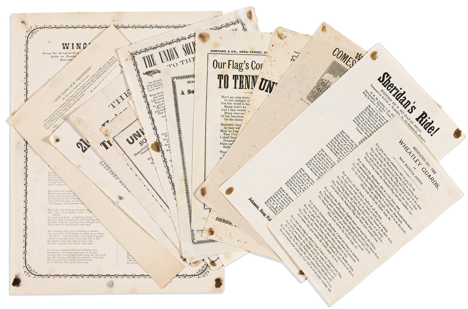 (CIVIL WAR--MUSIC.) Group of songsheets from the war era, some of them unrecorded, most circa (1 of 1)