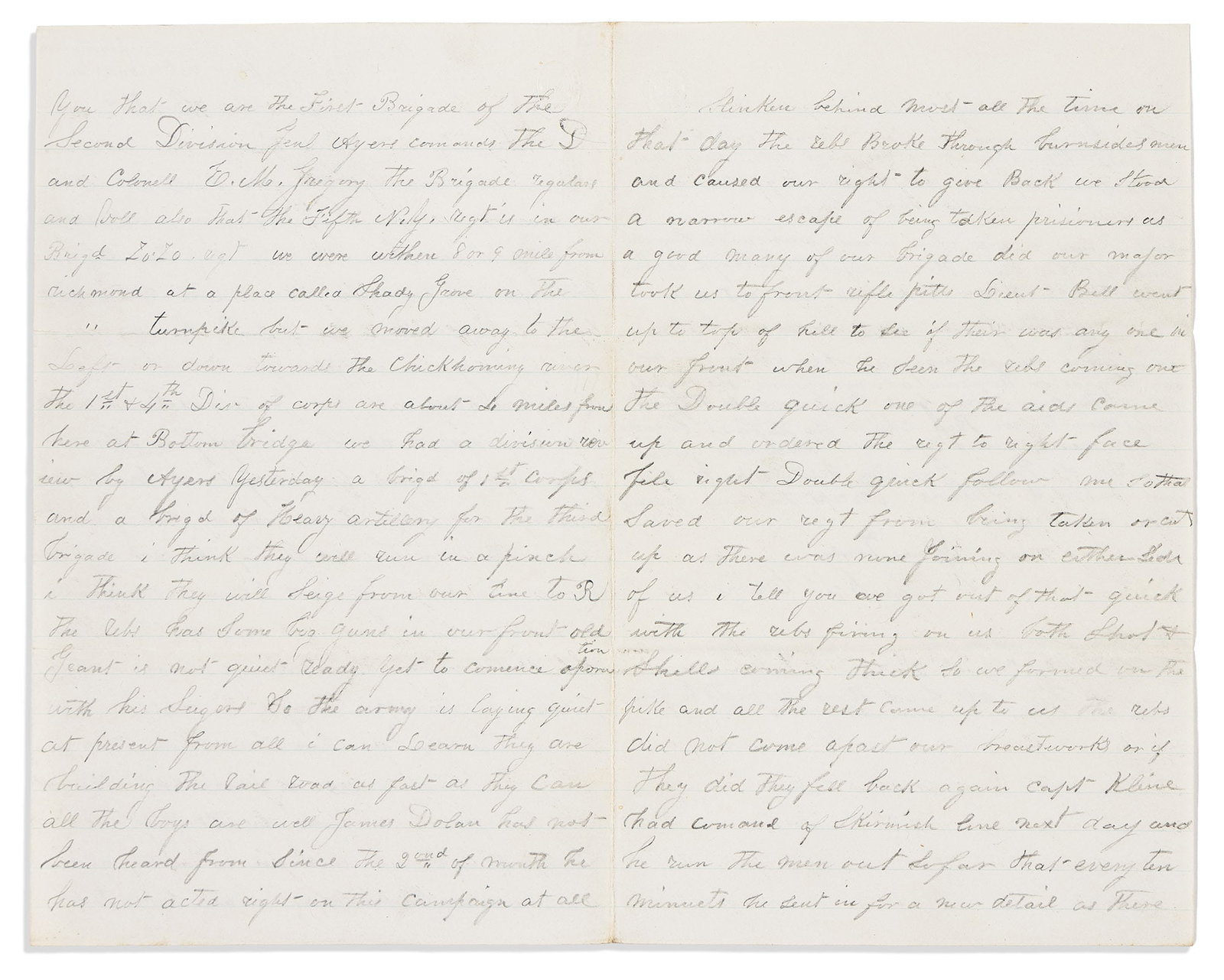 (CIVIL WAR--PENNSYLVANIA.) James Carroll. Letter on his regiment's near-disaster at Cold Harbor, 10 (1 of 1)