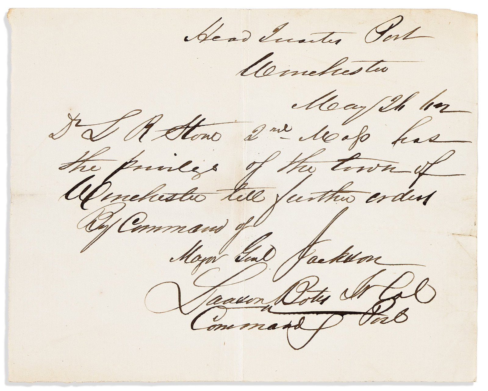 (CIVIL WAR--PRISONS.) Pass issued to Dr. Lincoln Stone as prisoner of war granted "the privilege of (1 of 1)