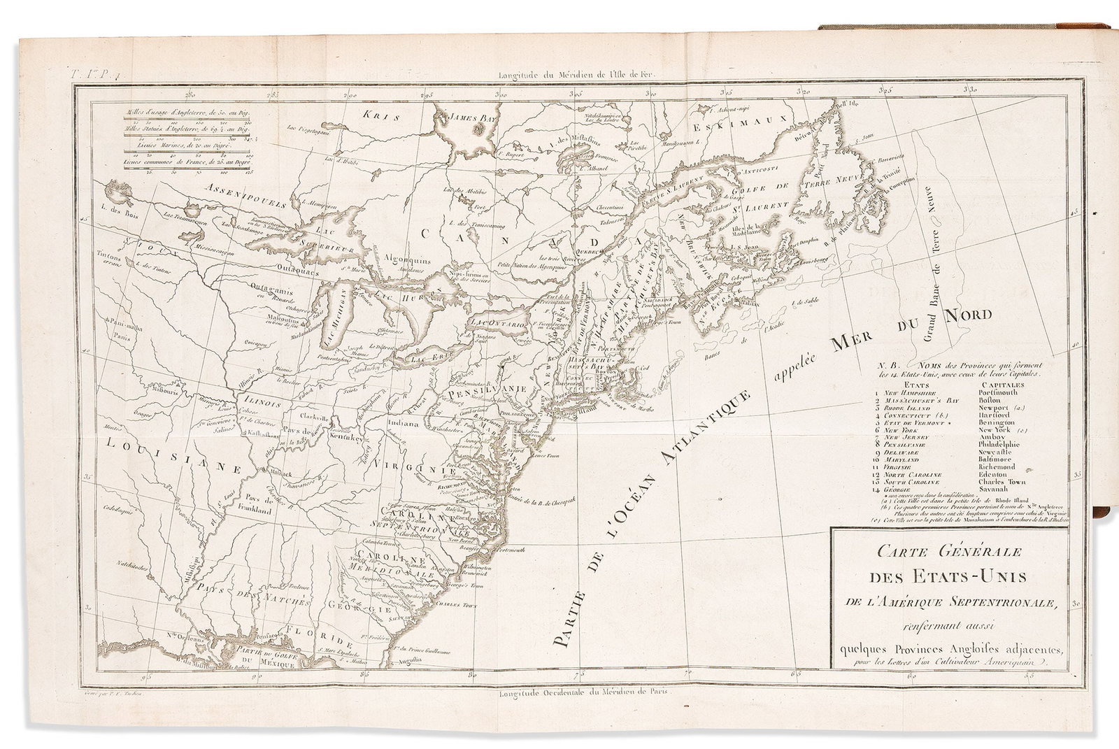 CREVECOEUR. Lettres d'un Cultivateur Américain. Paris: Chez Cuchet Libraire, 1787: Michel Guillaume St. Jean de CREVECOEUR. Lettres d'un Cultivateur Américain. Paris: Chez Cuchet Libraire, 1787 5 folding maps, 4 plates including frontispiece, 3 engraved title pages. 3 volumes. 