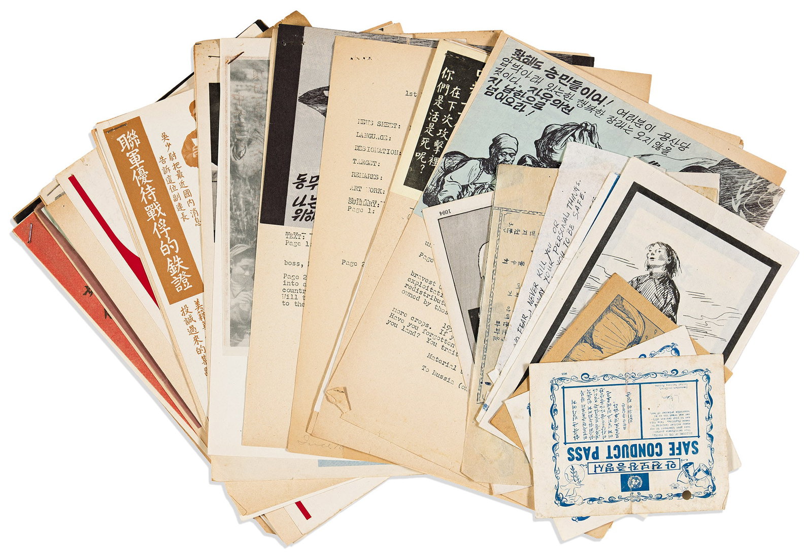 (KOREAN WAR.) Psychological warfare leaflets for distribution behind the North Korean lines. Korea, (1 of 1)