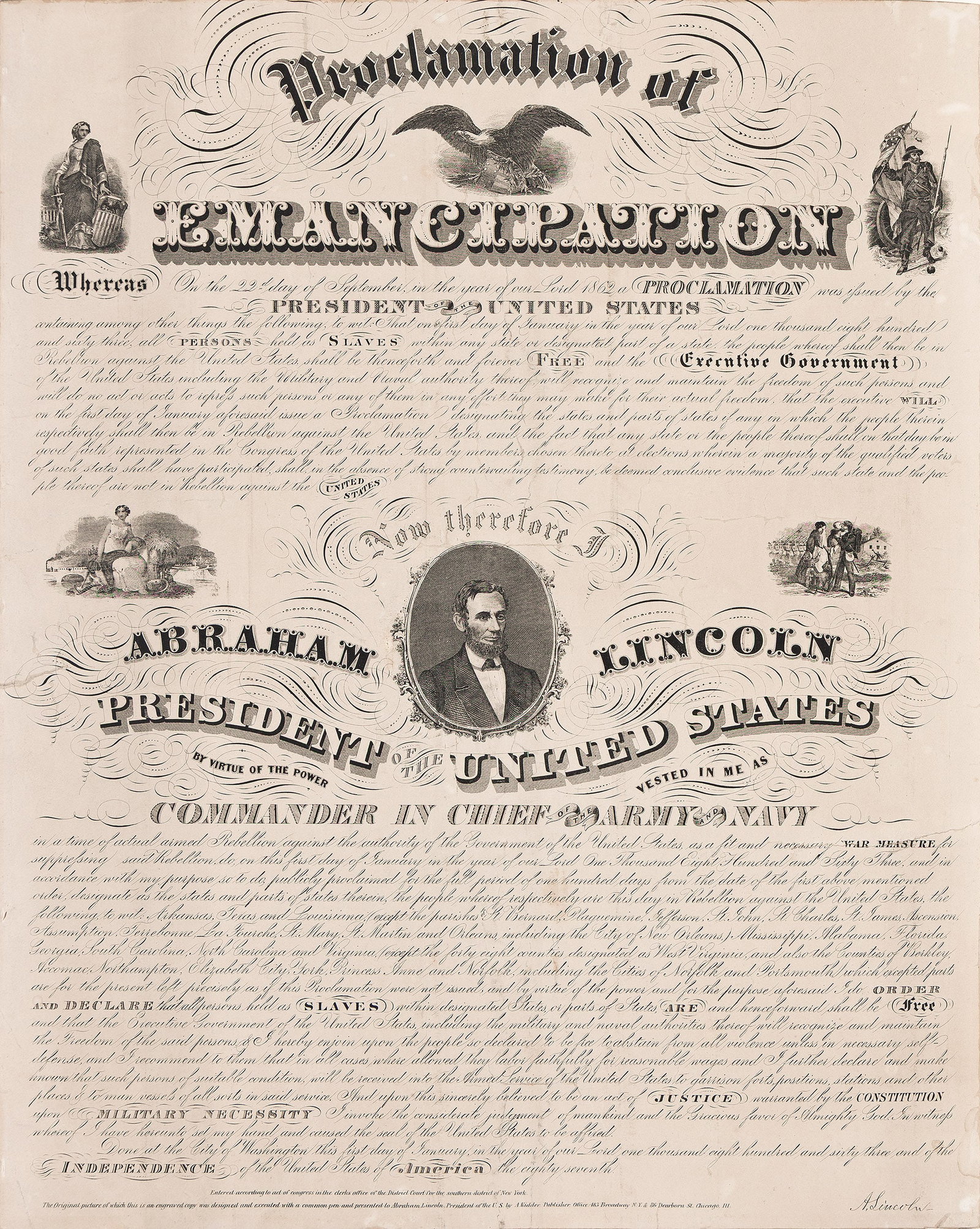 (LINCOLN.) Proclamation of Emancipation. New York: A. Kidder, [1864] (1 of 1)
