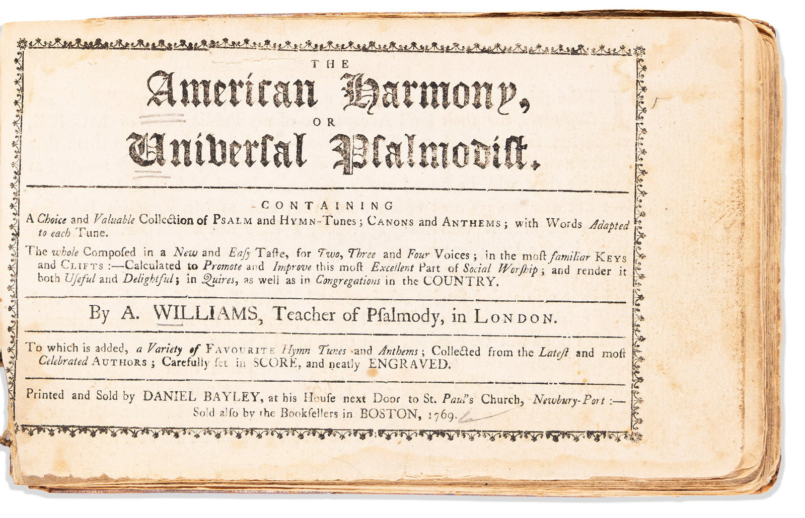 (MUSIC.) [William Tans'ur.] [American Harmony, or Royal Melody Complete.] Newburyport, MA: Daniel (1 of 1)