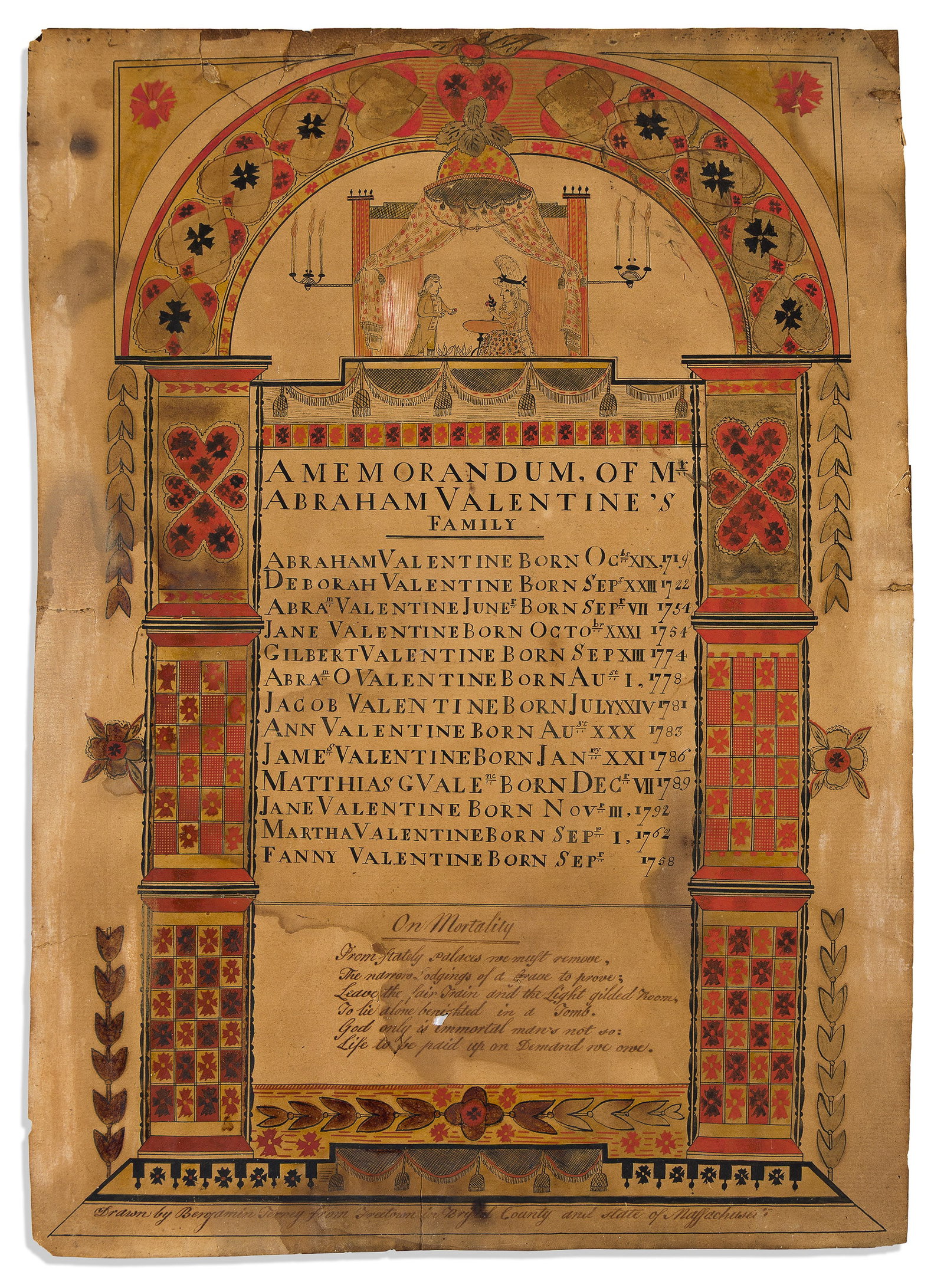 (NEW YORK.) Benjamin Torrey, artist. A Memorandum of Mr. Abraham Valentine's Family. Freetown, MA, (1 of 1)