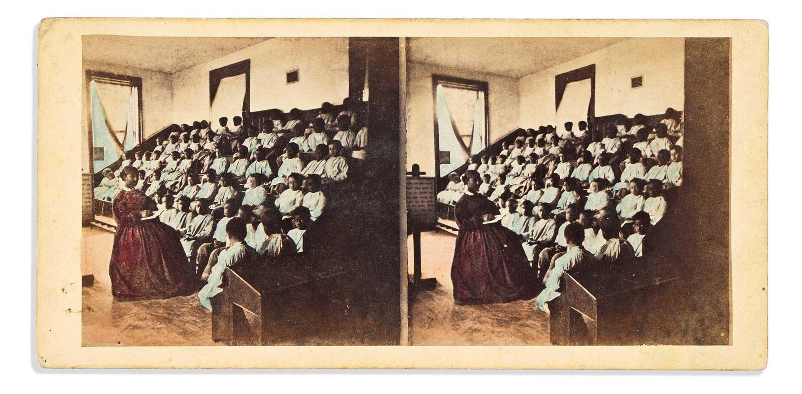 (NEW YORK CITY.) Stereoview of a lesson at New York's Colored Orphan Asylum, circa 1862 (1 of 2)