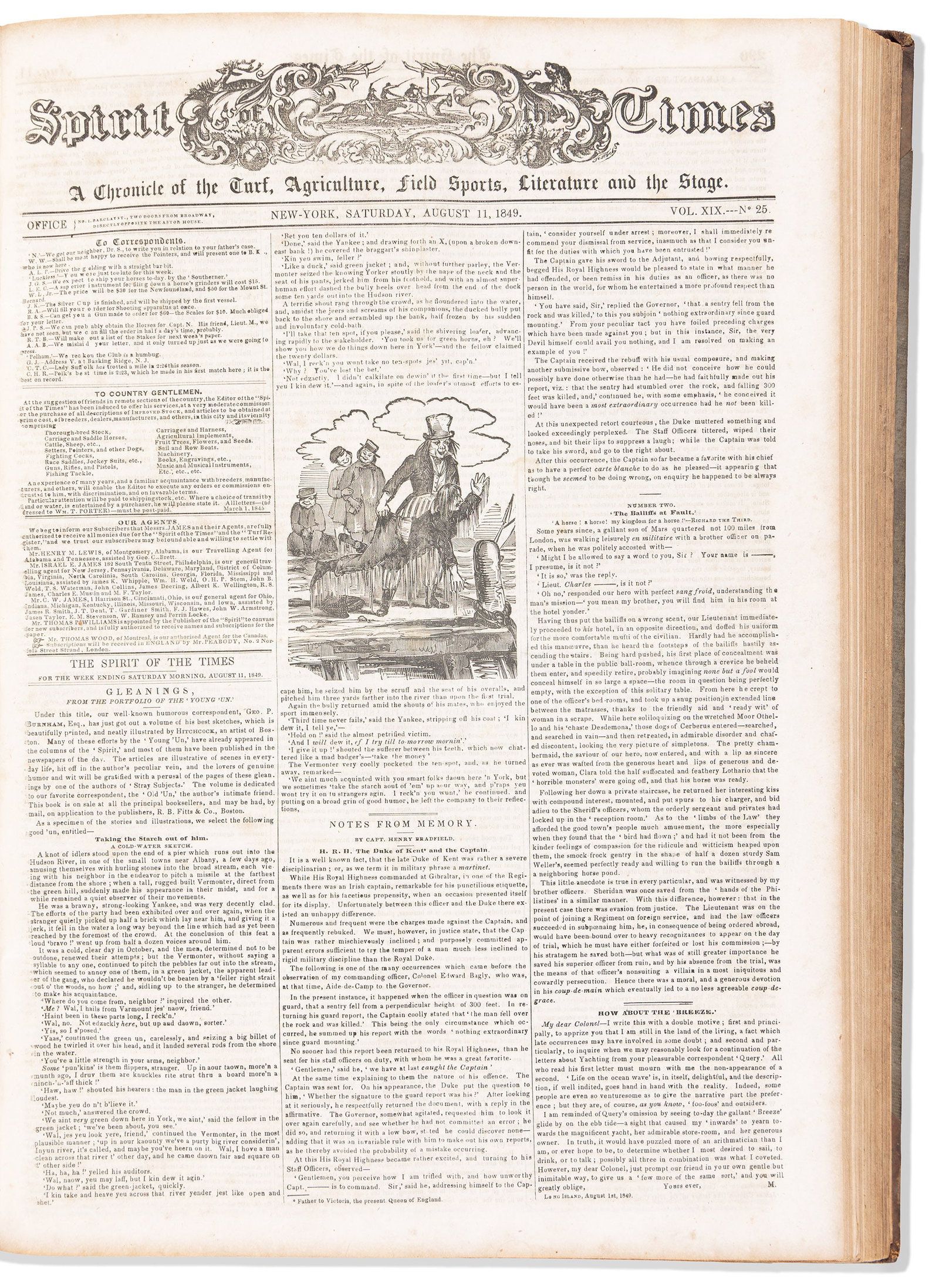 (PERIODICALS.) Spirit of the Times. New York, 26 February 1848 to 8 February 1851: Spirit of the Times: A Chronicle of the Turf, Agriculture, Field Sports, Literature and the Stage. New York, 26 February 1848 to 8 February 1851 A few woodcut illustrations. 155 weekly issues, most 12
