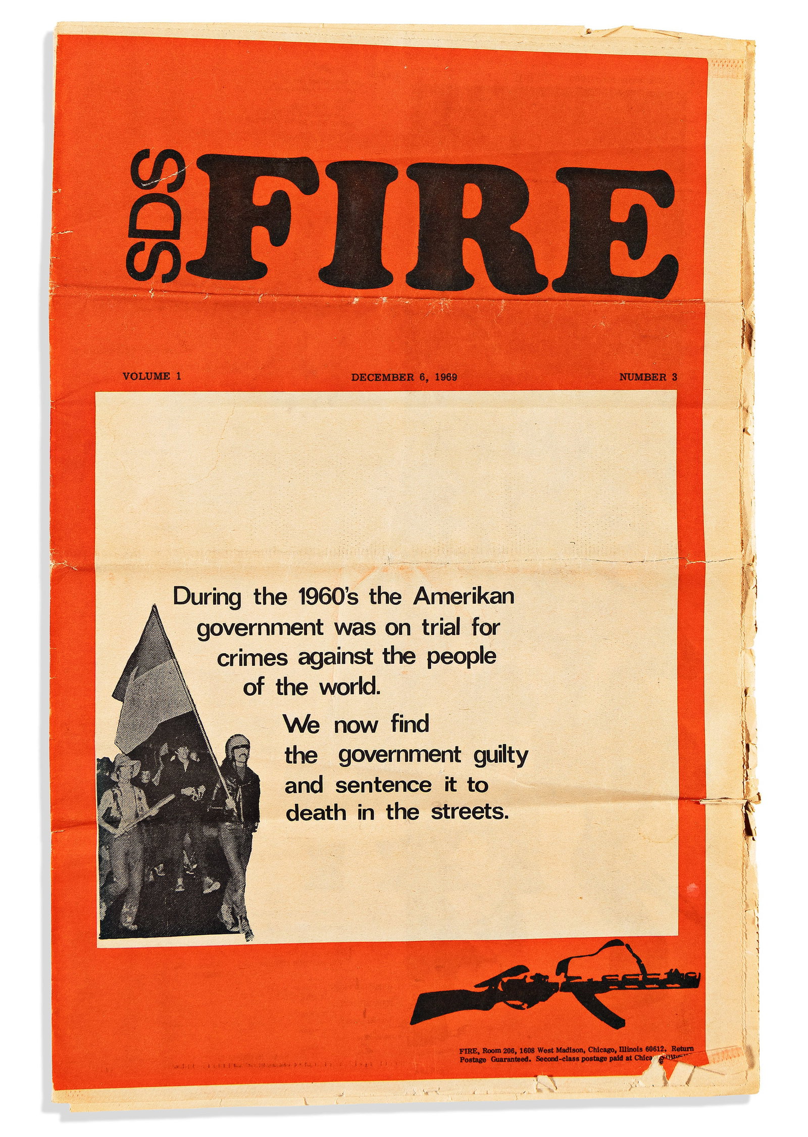 (RADICALISM.) SDS Fire, a scarce newspaper from the Students for Democratic Society. Chicago, 6 (1 of 1)