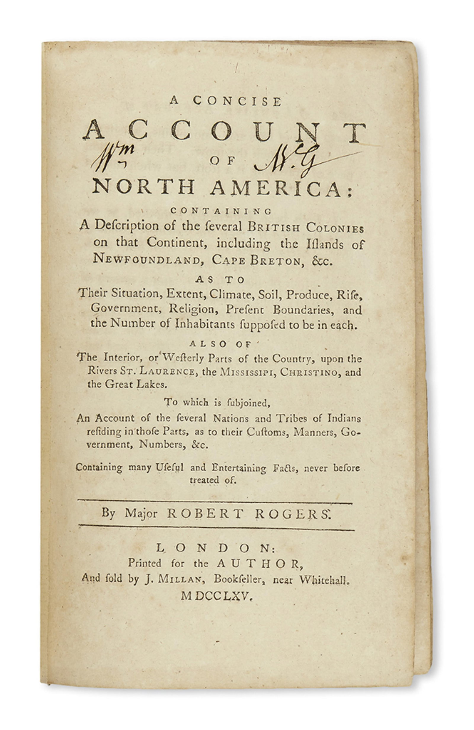 (TRAVEL.) Robert Rogers. A Concise Account of North America. London, 1765 (1 of 1)
