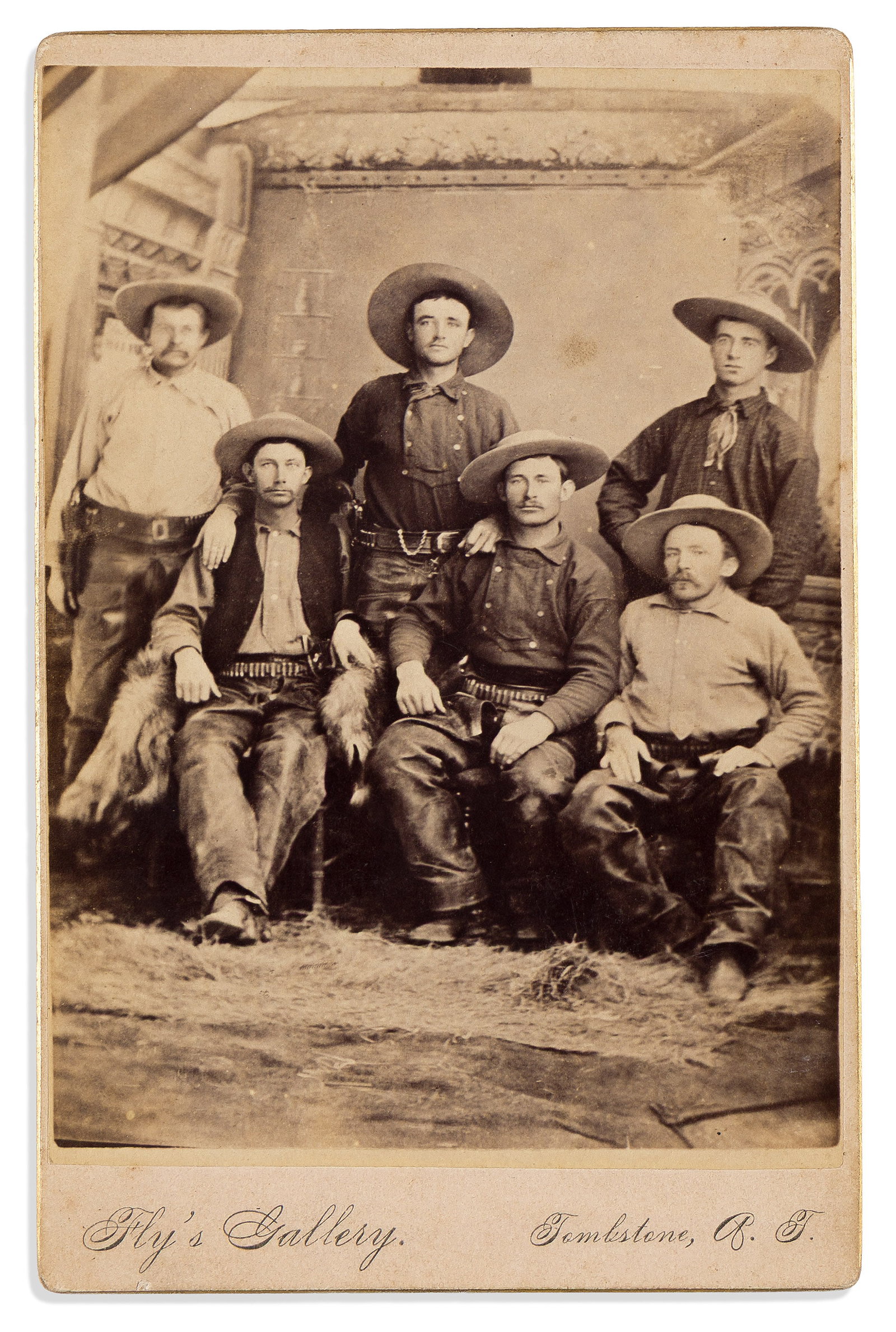 (WEST--ARIZONA.) Camillus S. Fly, photographer. Cabinet card portrait of six Arizona cowboys titled (1 of 1)