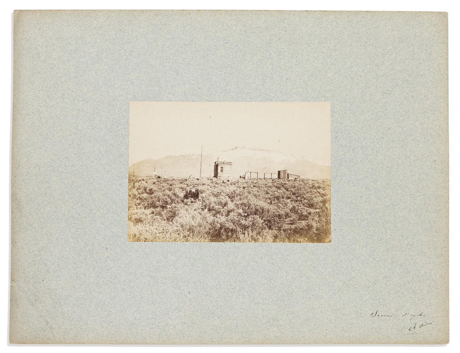 (WEST--UTAH.) Charles André. Photographs of the Government Observatory and surrounding scenery: Charles André. Photographs of the Government Observatory and surrounding scenery in Ogden. Ogden, UT, [May 1878] 9 albumen prints, each about 4½ x 6½ inches, on plain heavy paper mounte