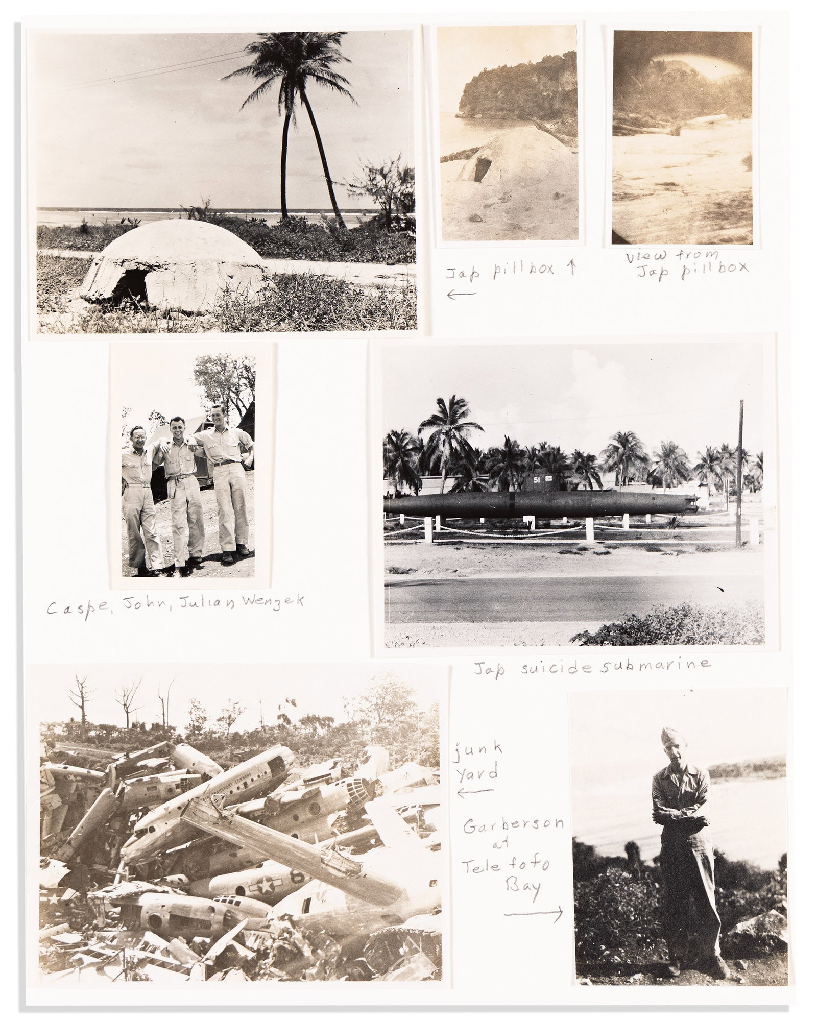 (WORLD WAR TWO.) Albums of a naval lieutenant in Guam, 1943-1946 and undated: Albums of a naval lieutenant in Guam. Various places, 1943-1946 and undated Approximately 220 photographs, 100 manuscripts and memoranda, and additional ephemera and clippings, many mounted on album l