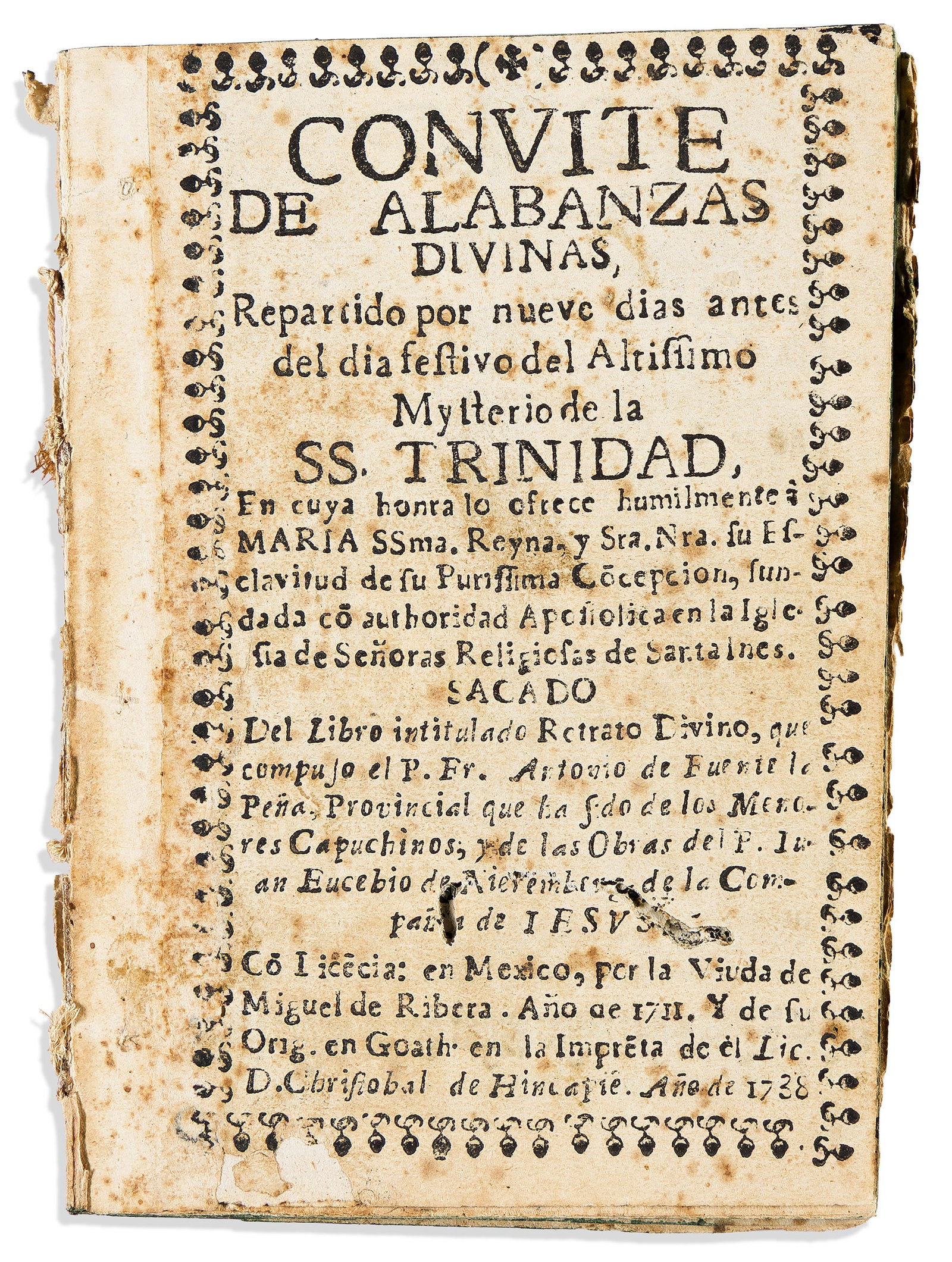 (GUATEMALA.) Convite de alabanzas divina. Guatemala: Christóbal de Hincapié, 1738 (1 of 1)