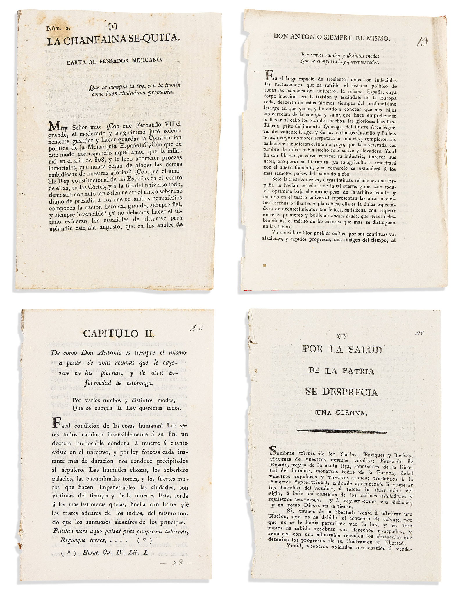 (MEXICAN IMPRINTS--1820.) Group of 4 independence-era pamphlets by or about El Pensador Mexicano (1 of 1)