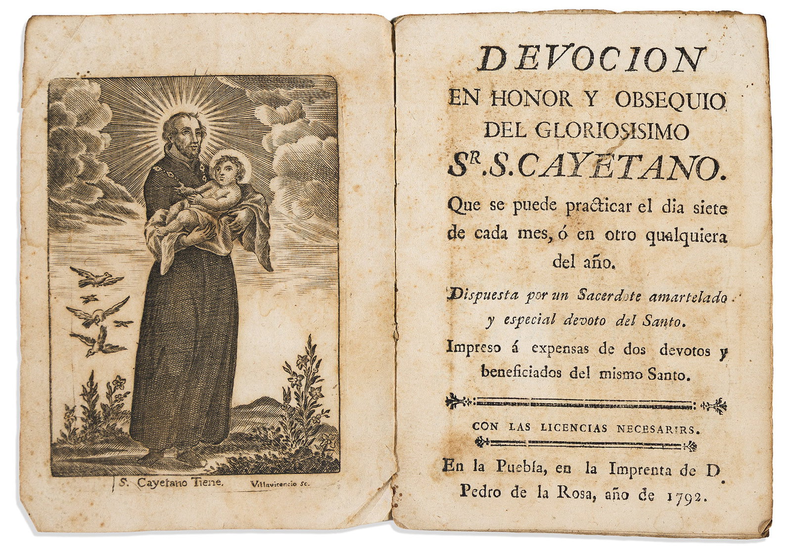 (MEXICAN IMPRINT--PUEBLA.) Devocion en honor y obsequio del gloriosisimo Sr. S. Cayetano. Puebla: (1 of 1)