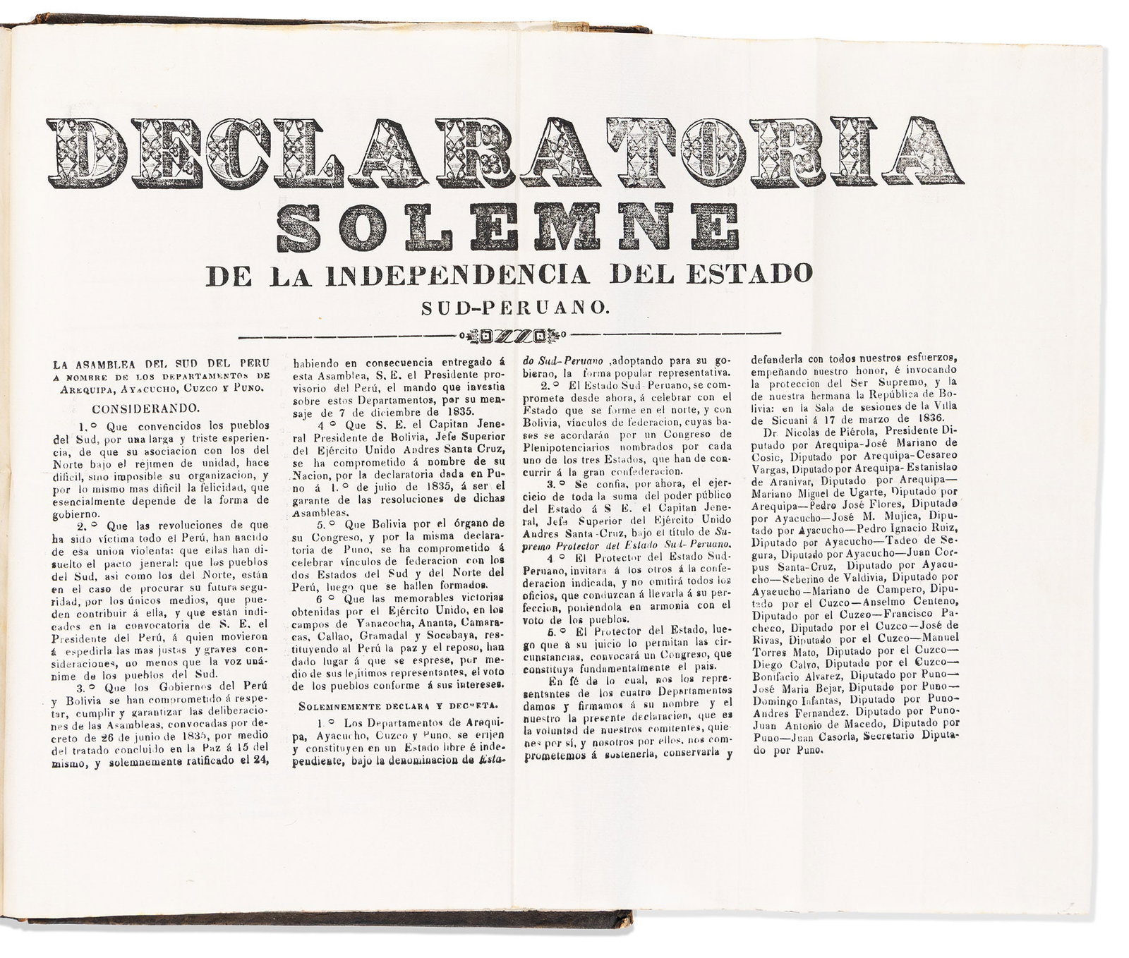 (PERU.) A year-long run of the newspaper El Republicano, bound with related broadsides, 1825-1836 (1 of 2)