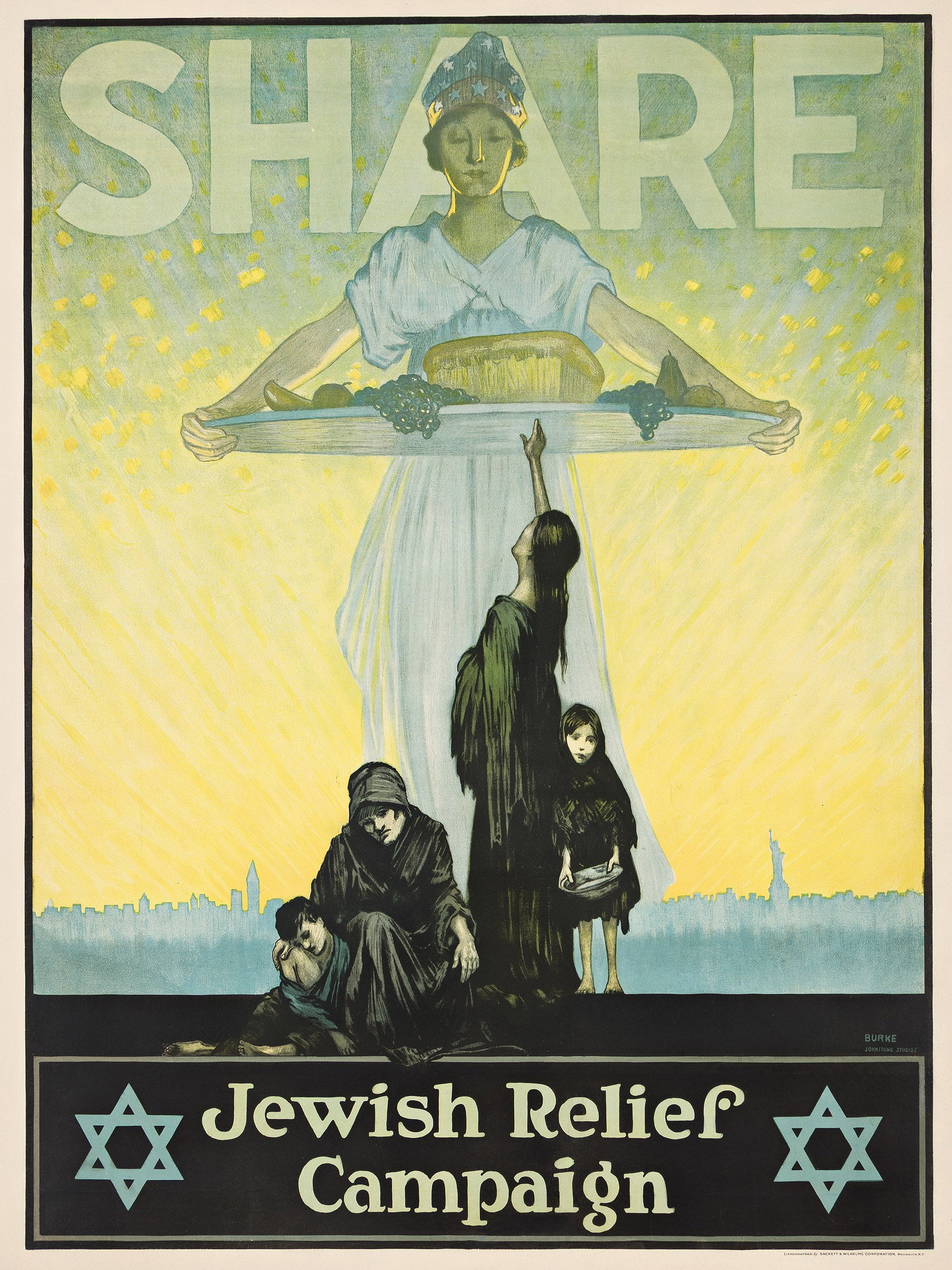 Alfred F. Burke, Share / Jewish Relief Campaign. Circa 1915.: Alfred F. Burke 1893-1936 Share / Jewish Relief Campaign. Circa 1915. Condition B+: expert overpainting in margins; repaired tears, and restoration at edges, some into lower text. Preview On Your Wall