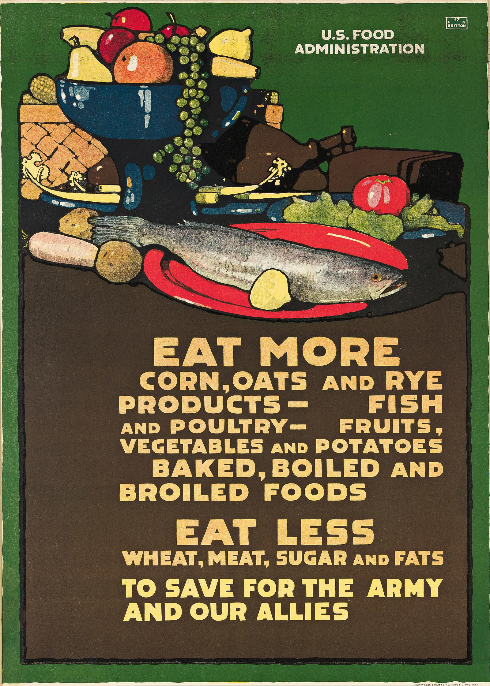 L.N. Britton, Food Administration / Eat More / Eat Less. 1917. (1 of 1)