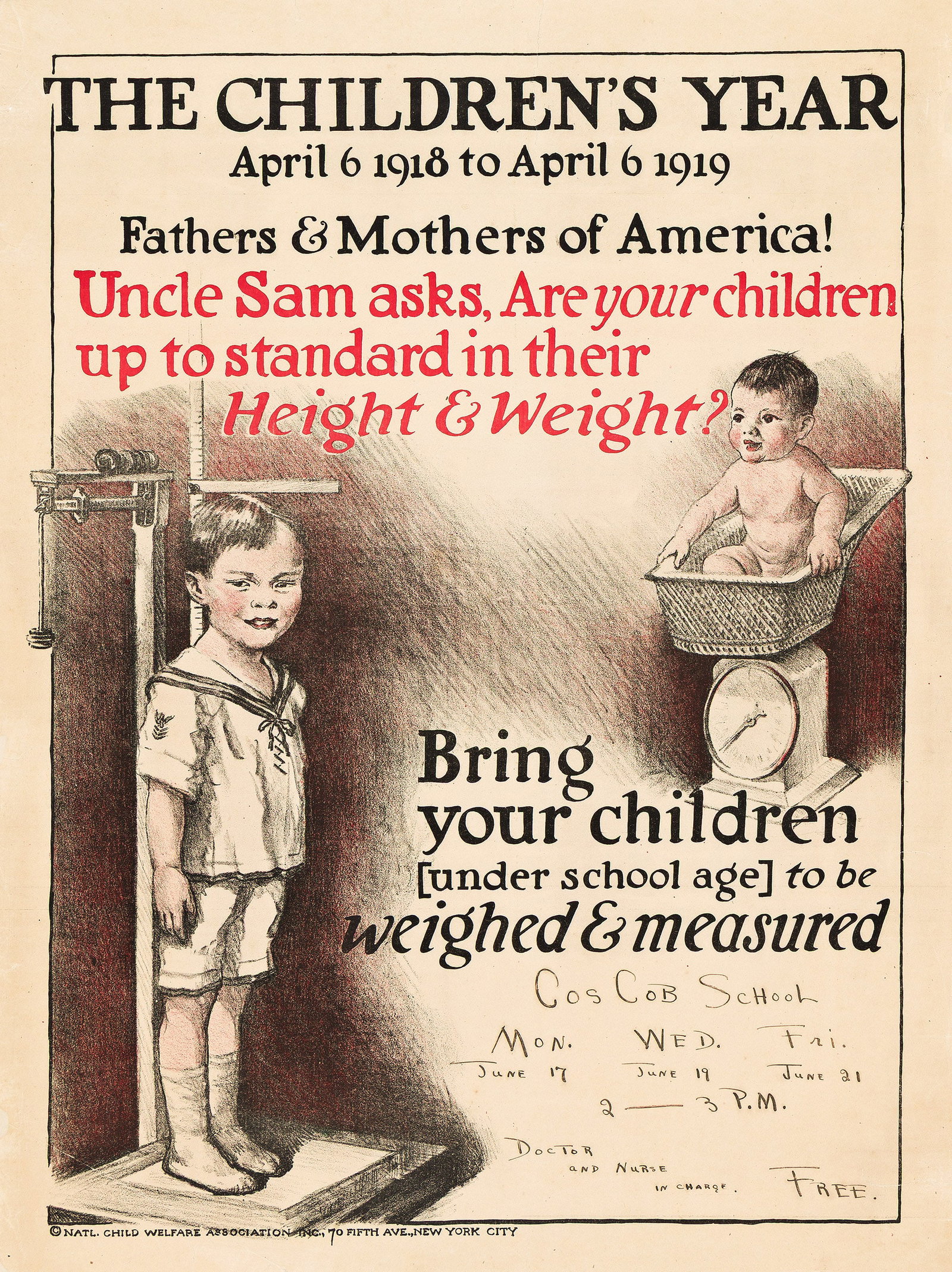 Designer Unknown, The Children's Year / Bring Your Children to be Weighed and Measured. 1918. (1 of 1)