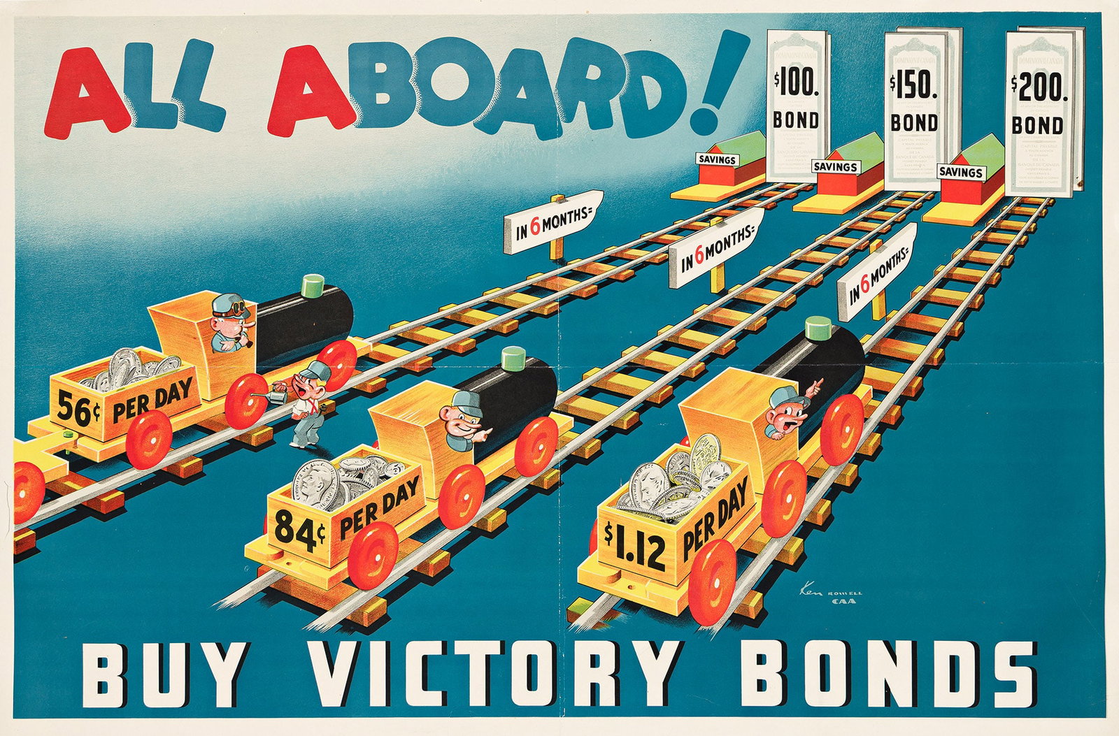 Ken Rowell, All Aboard! Buy Victory Bonds. Circa 1940s. (1 of 1)