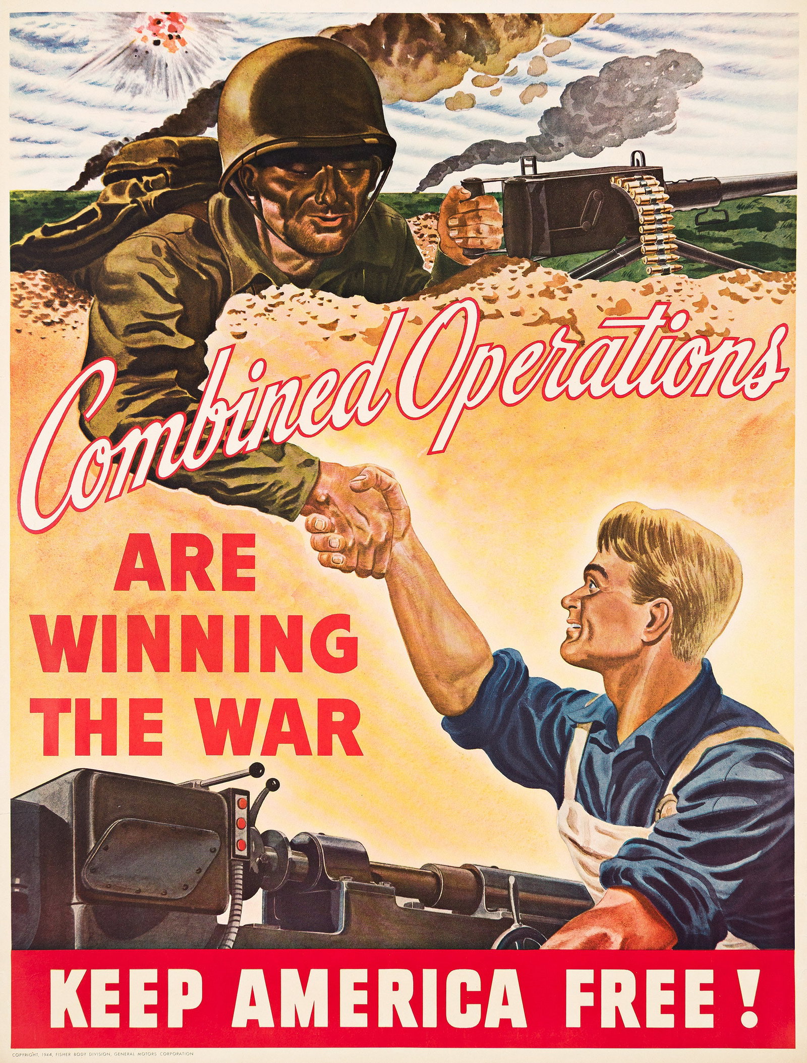 Designer Unknown, Combined Operations are Winning the War. 1944.: Designer Unknown Combined Operations are Winning the War. 1944. Condition B+: repaired tears at edges, some slightly into image; minor creases in margins and text. 41x31¼ inches, 104x80 cm. Fishe