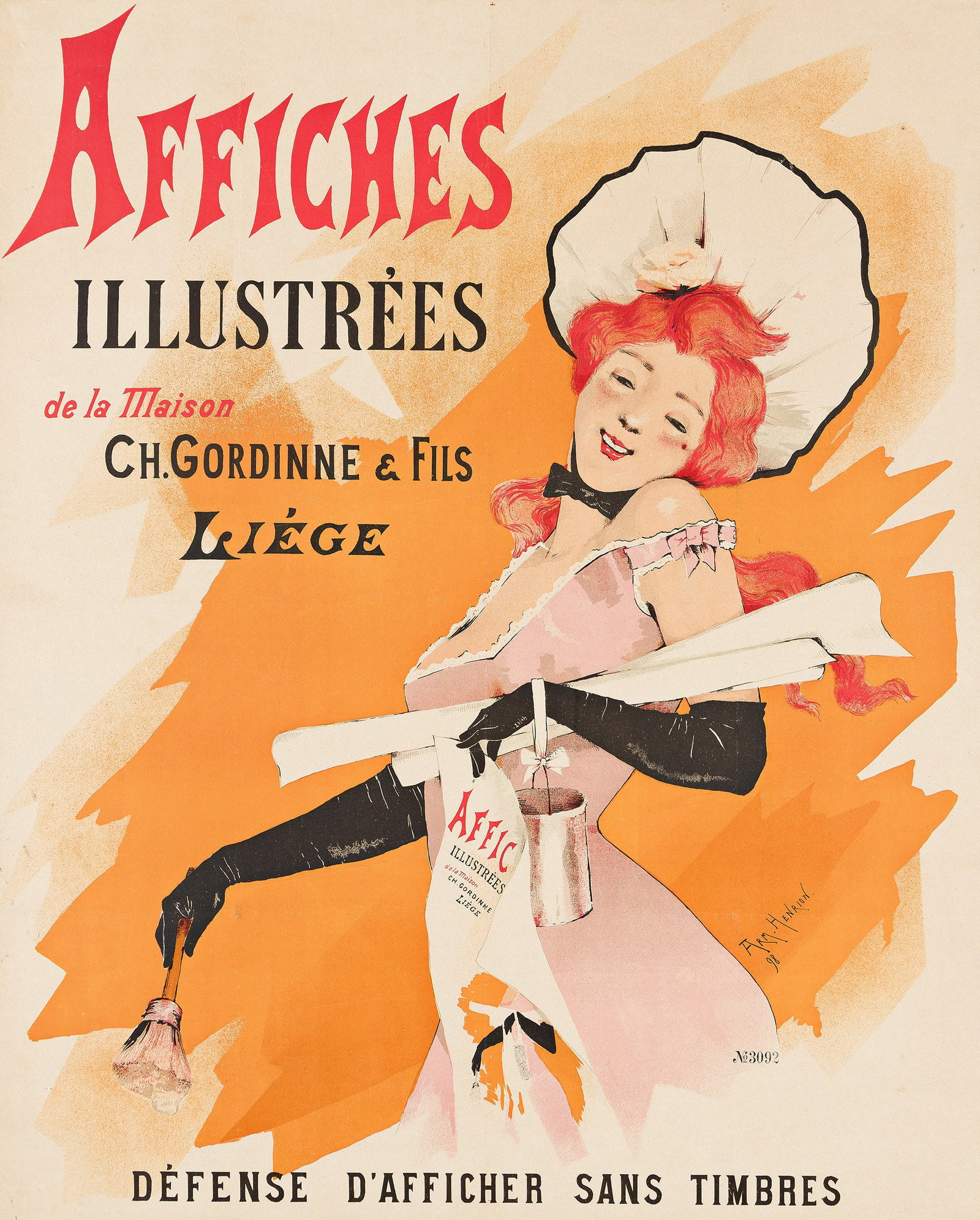 Armand Henrion, Affiches Illustrées / Liège. 1898.: Armand Henrion 1875-1958 Affiches Illustrées / Liège. 1898. Condition B+: expertly-repaired tears, minor creases and restoration at edges and along vertical and horizontal folds; linen trimm