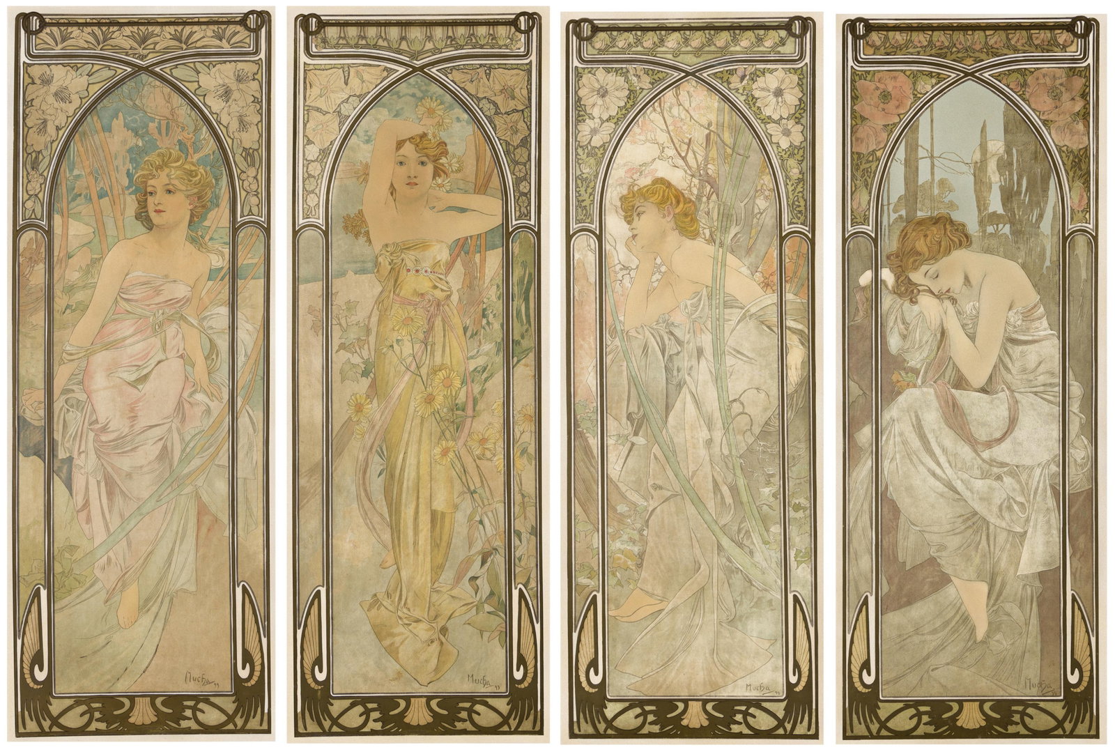 Alphonse Mucha, [The Times of Day]. Set of four decorative panels. 1899. (1 of 5)