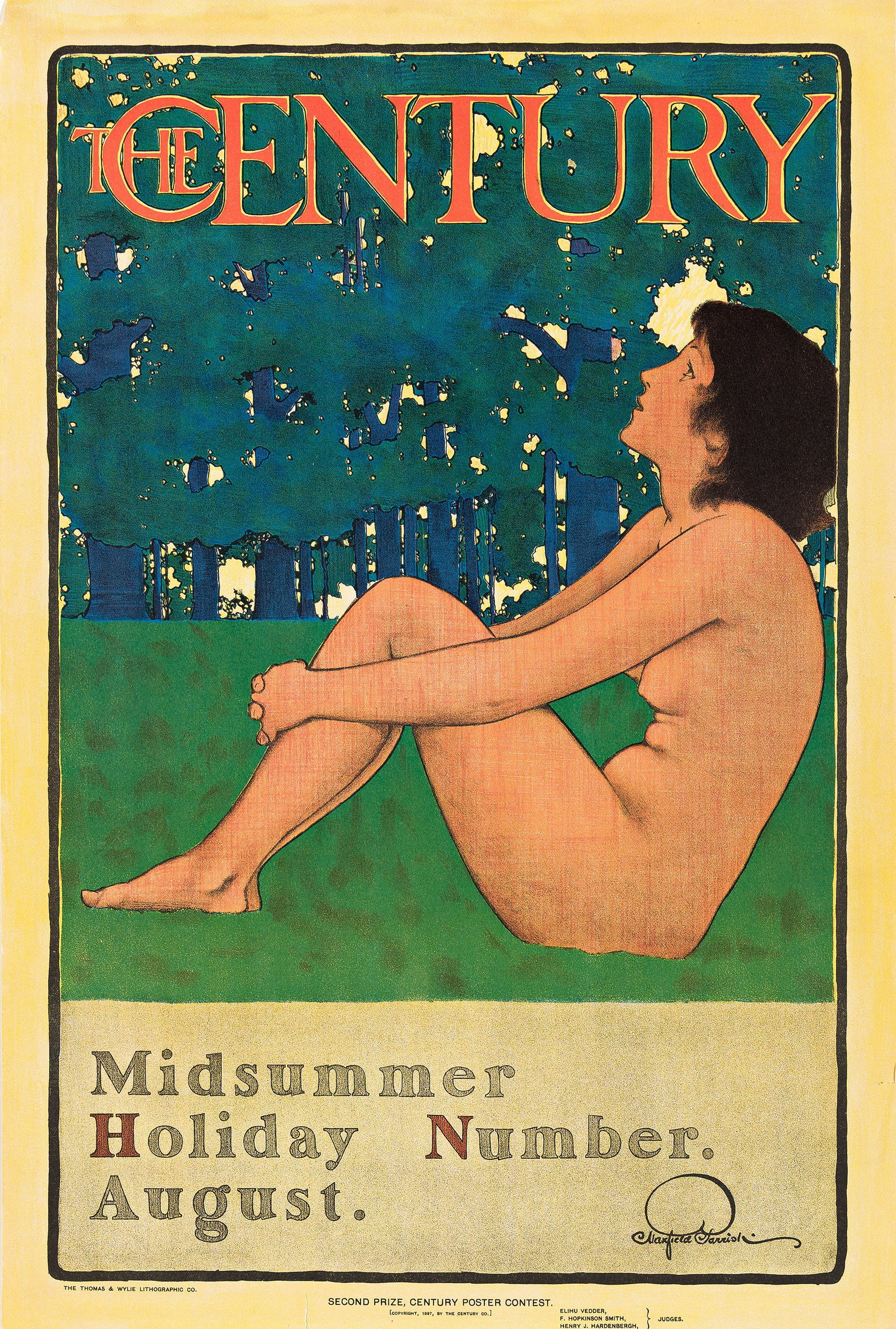 Maxfield Parrish, The Century / Midsummer Holiday Number. 1897.: Maxfield Parrish 1870-1966 The Century / Midsummer Holiday Number. 1897. Condition A / A-: small tears and minor creases at edges; hinged to mat at top. Paper. Matted and framed. Most famous for his c