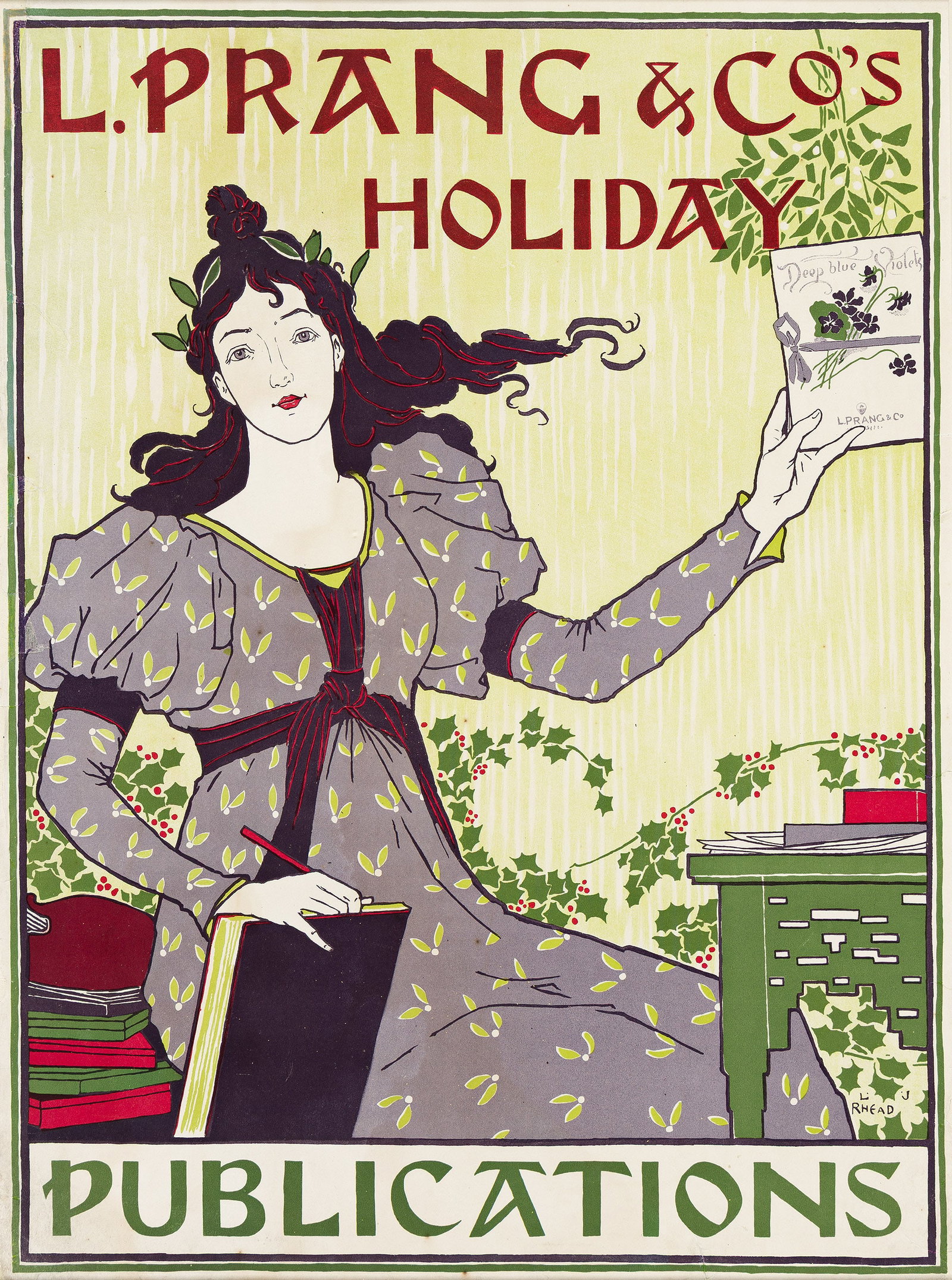 Louis Rhead, L. Prang & Co's Holiday Publications. 1895.: Louis Rhead 1857-1926 L. Prang & Co's Holiday Publications. 1895. Condition B: extensive replaced losses and repaired tears at edges, some into text and image; overpainting in margins; creases and