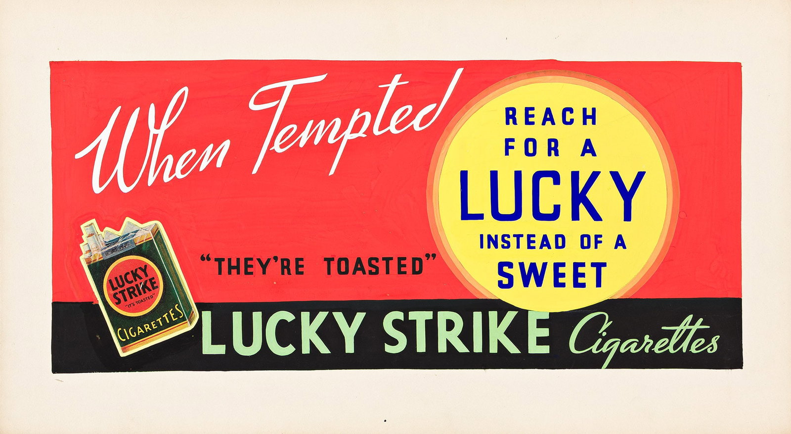Nathan Sidney Harris, Designer Unknown, [Chesterfield] & [Lucky Strike]. Two gouache maquettes.: Nathan Sidney Harris Designer Unknown [Chesterfield] & [Lucky Strike]. Two gouache maquettes. Circa 1920s-30s. Condition A-: minor abrasions and darkening at edges; gouache and collage