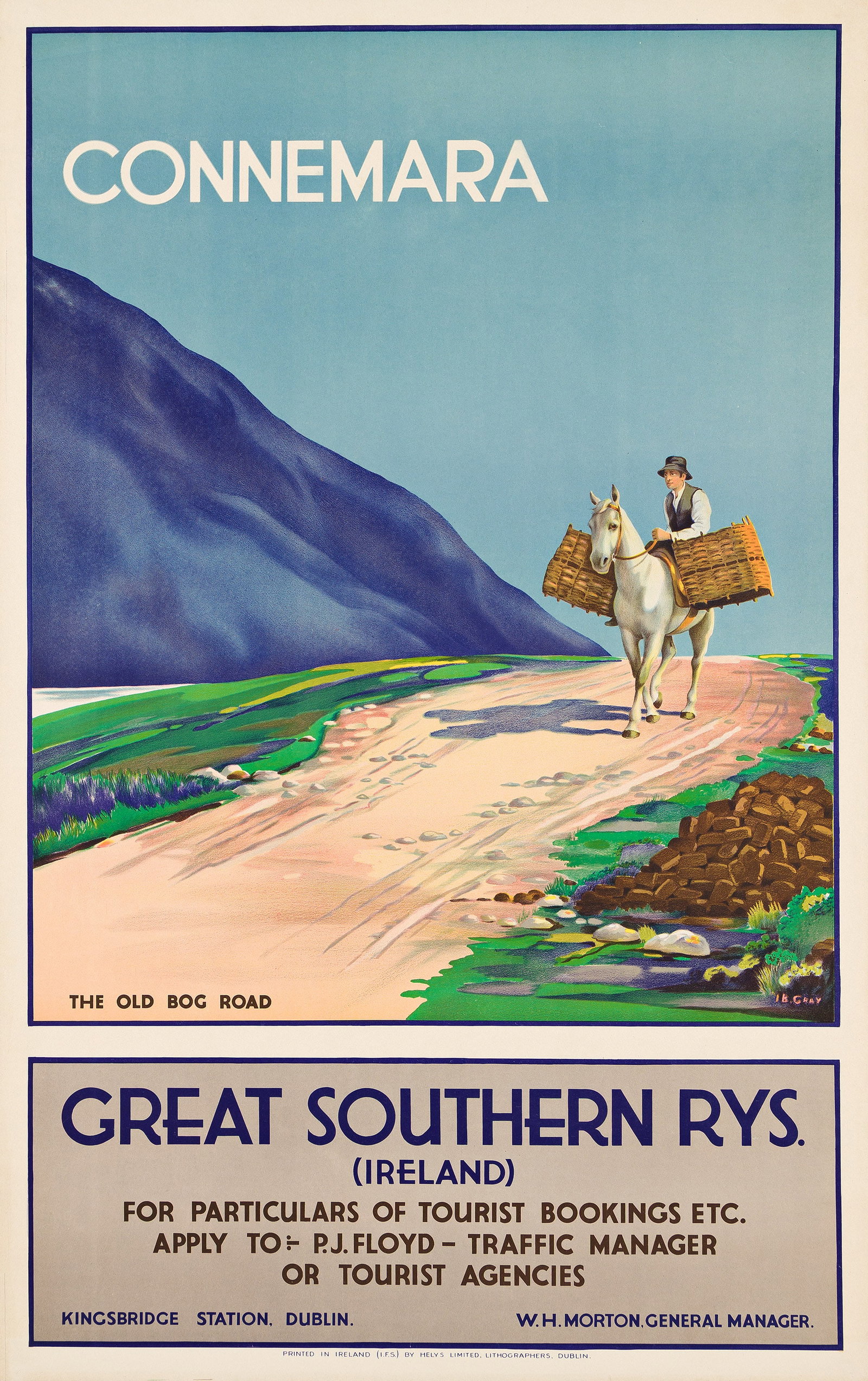 I.B. Gray, Connemara / Great Southern Rys. Circa 1930.: I.B. Gray Date Unknown Connemara / Great Southern Rys. Circa 1930. Condition A: repaired pin holes in corners. 39¾x25 inches, 101x63½ cm. Helys Ltd., Dublin.