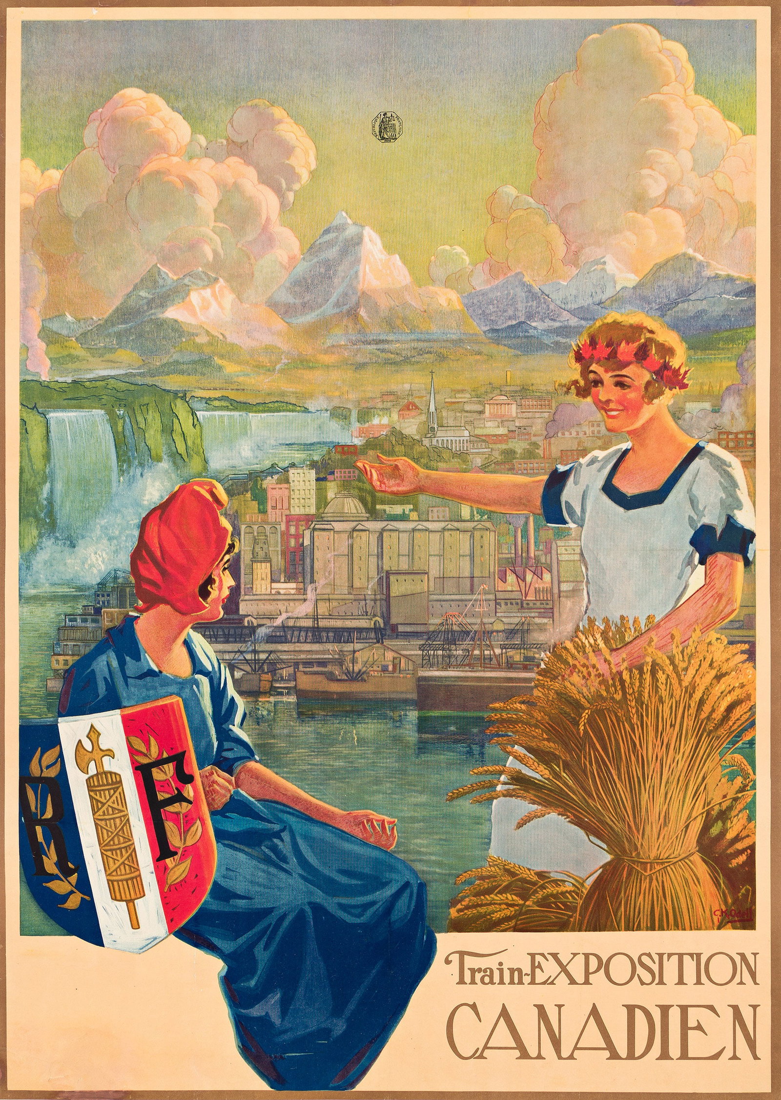 Gordon K. Odell, 1898-1981, Train - Exposition Canadien. Circa 1920., 41½x29½ inches,: Gordon K. Odell 1898-1981 Train - Exposition Canadien. Circa 1920. Condition B+: replaced losses and repaired tears at edges; paper lifting slightly at bottom left; minor creases and abrasions in marg