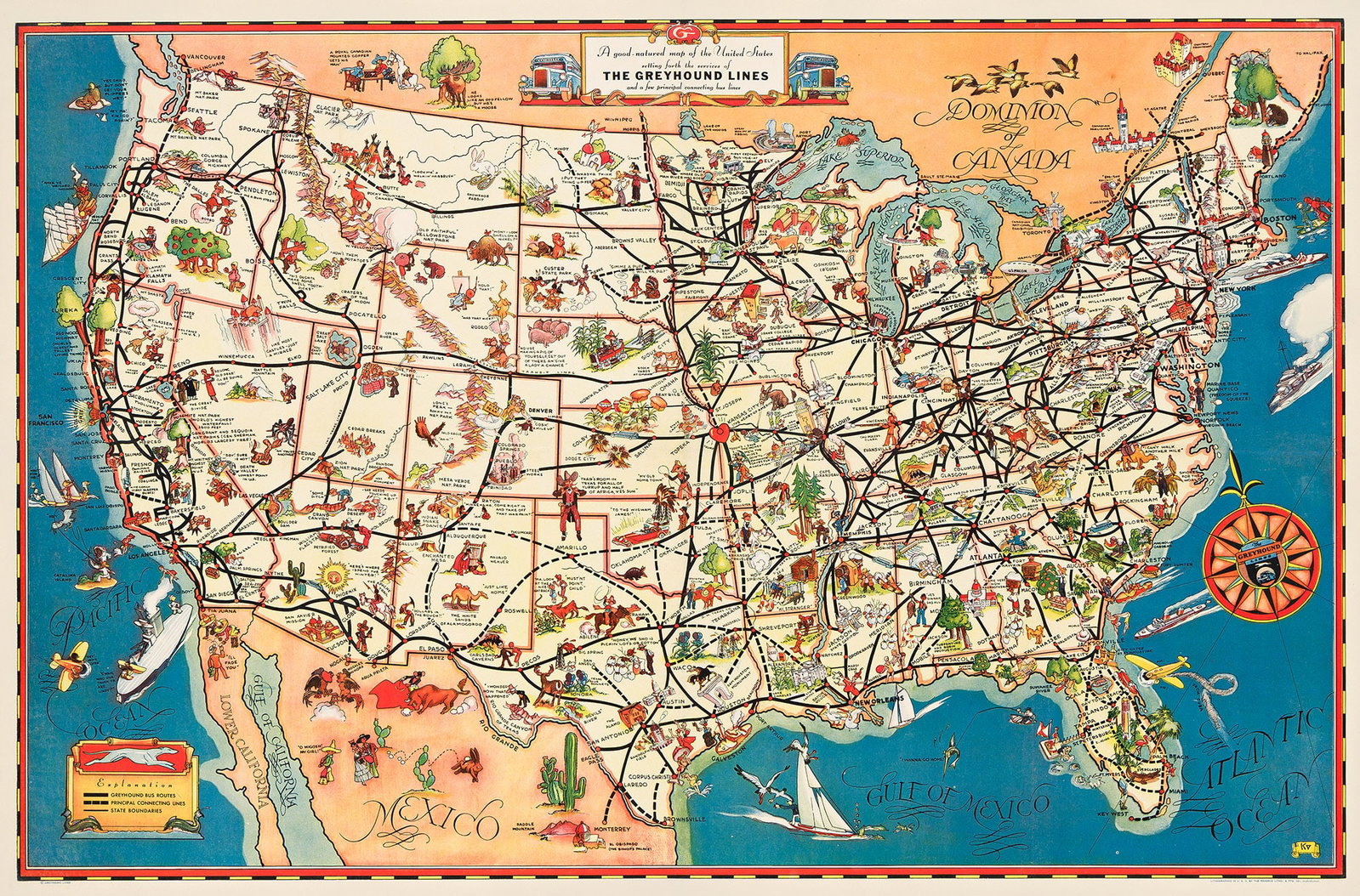 Monogram Unknown, A Good - Natured Map / The Greyhound Lines. Circa 1939. (1 of 1)