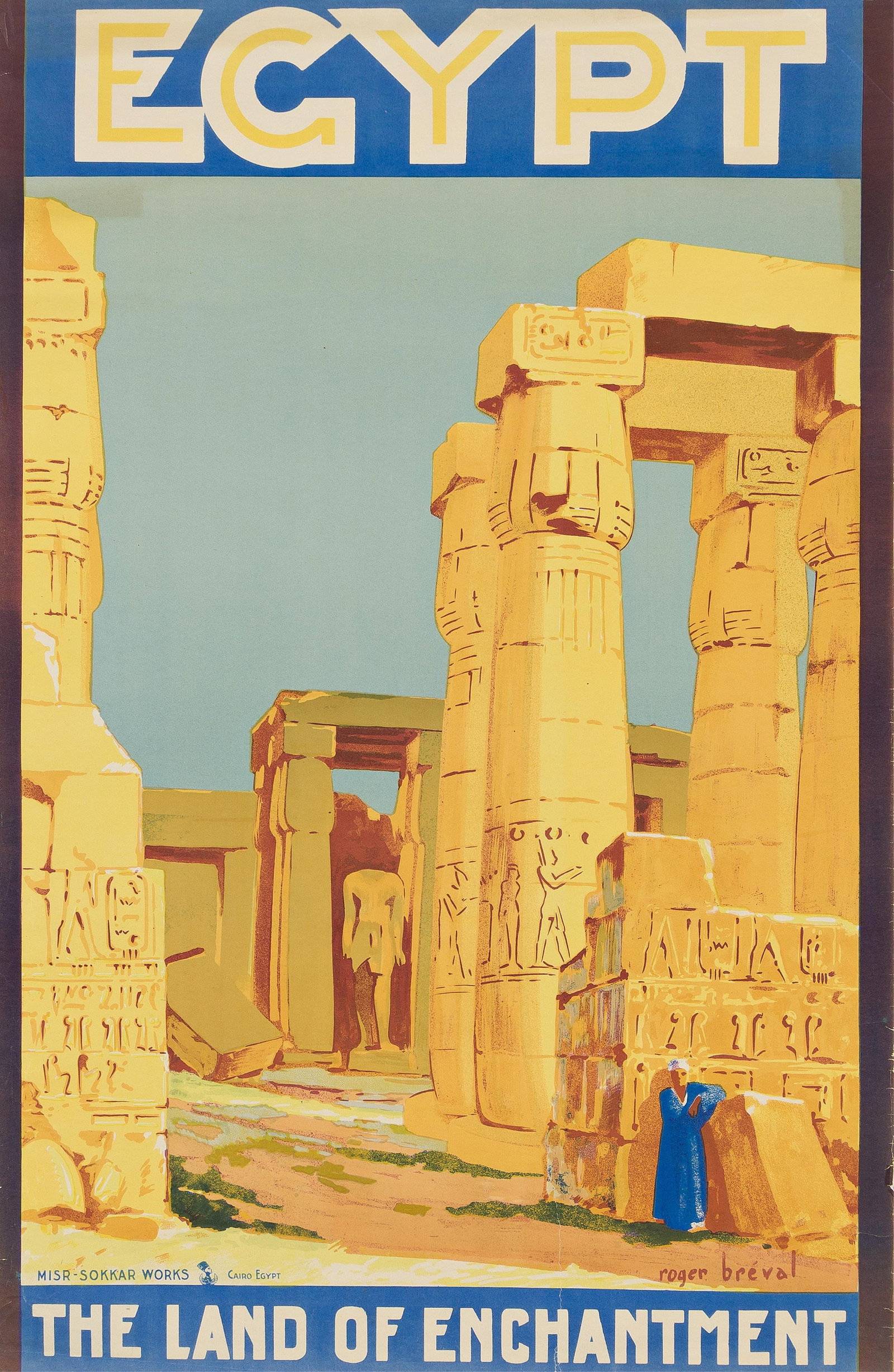 Roger Bréval, Dates Unknown, Egypt / The Land of Enchantment. Circa 1930.: Roger Bréval Dates Unknown Egypt / The Land of Enchantment. Circa 1930. Condition B: repaired tears at bottom edge, into lower image, archival tape on verso. small tears, creases and abrasions at