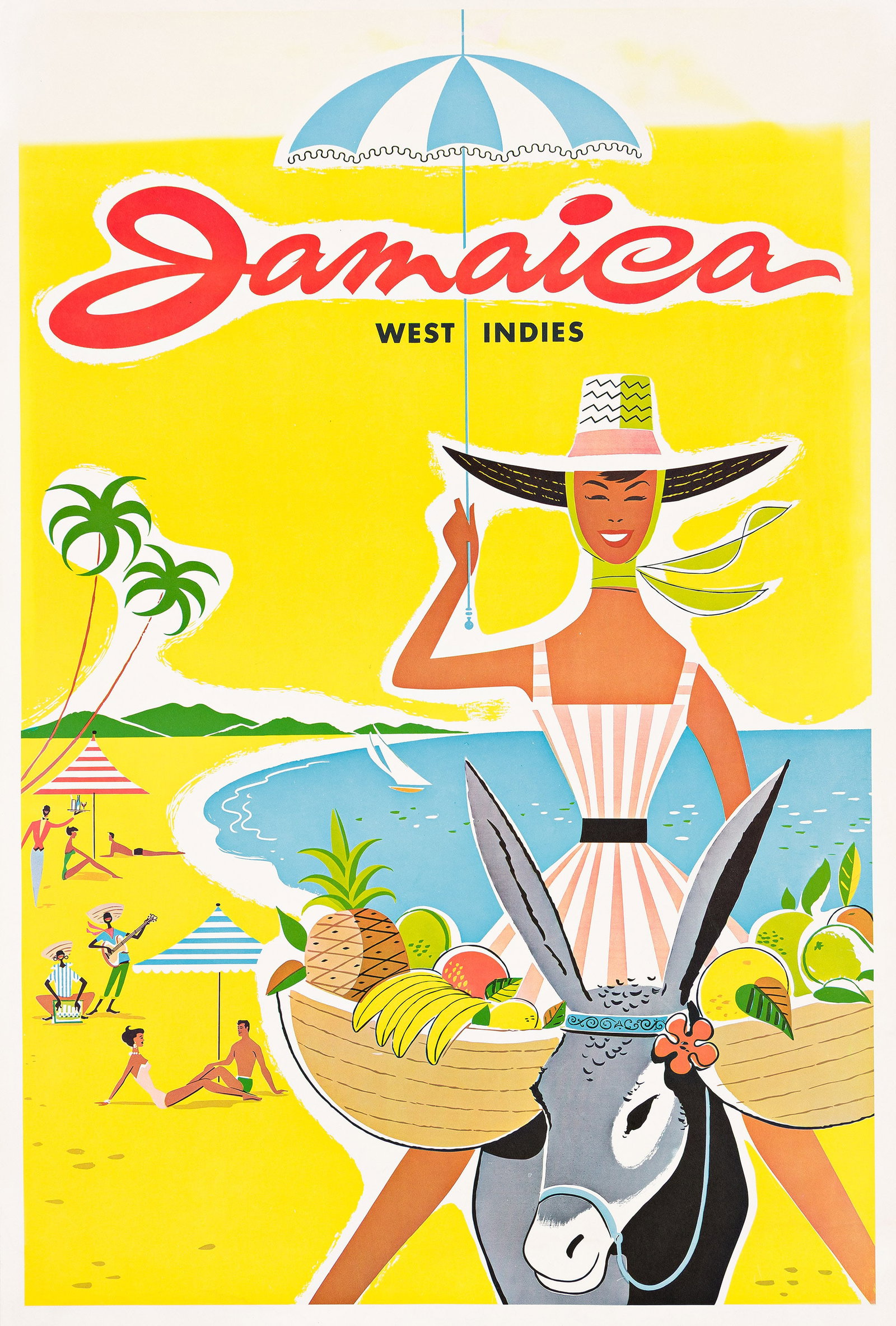 Designer Unknown, Jamaica / West Indies. Circa 1950s.: Designer Unknown Jamaica / West Indies. Circa 1950s. Condition A-: replaced losses with overpainting in upper corners; minor restoration in margins; slight water staining in lower corners. Preview On 