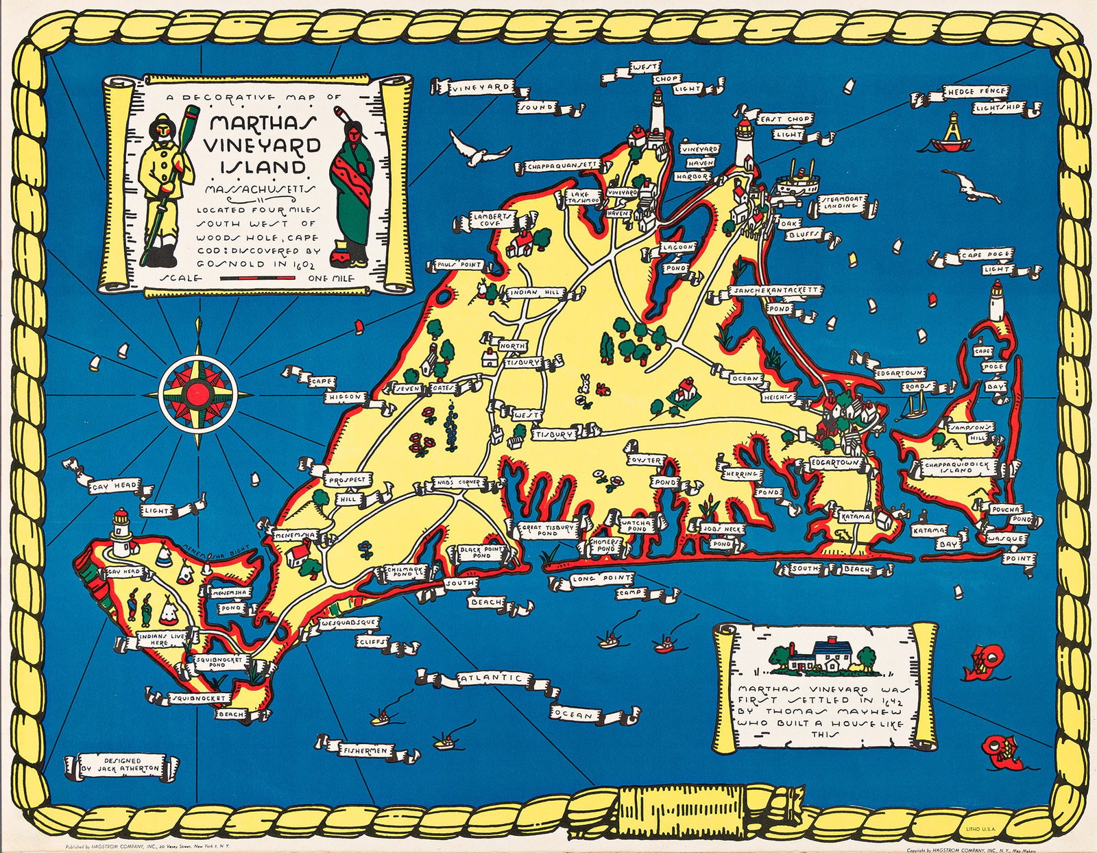 John "Jack" Atherton, Martha's Vineyard Island. 1937.: John "Jack" Atherton 1900-1952 Martha's Vineyard Island. 1937. Condition A-: minor abrasion in image. Framed. Atherton was a graphic designer and a surrealist painter. While he designed numerous cover