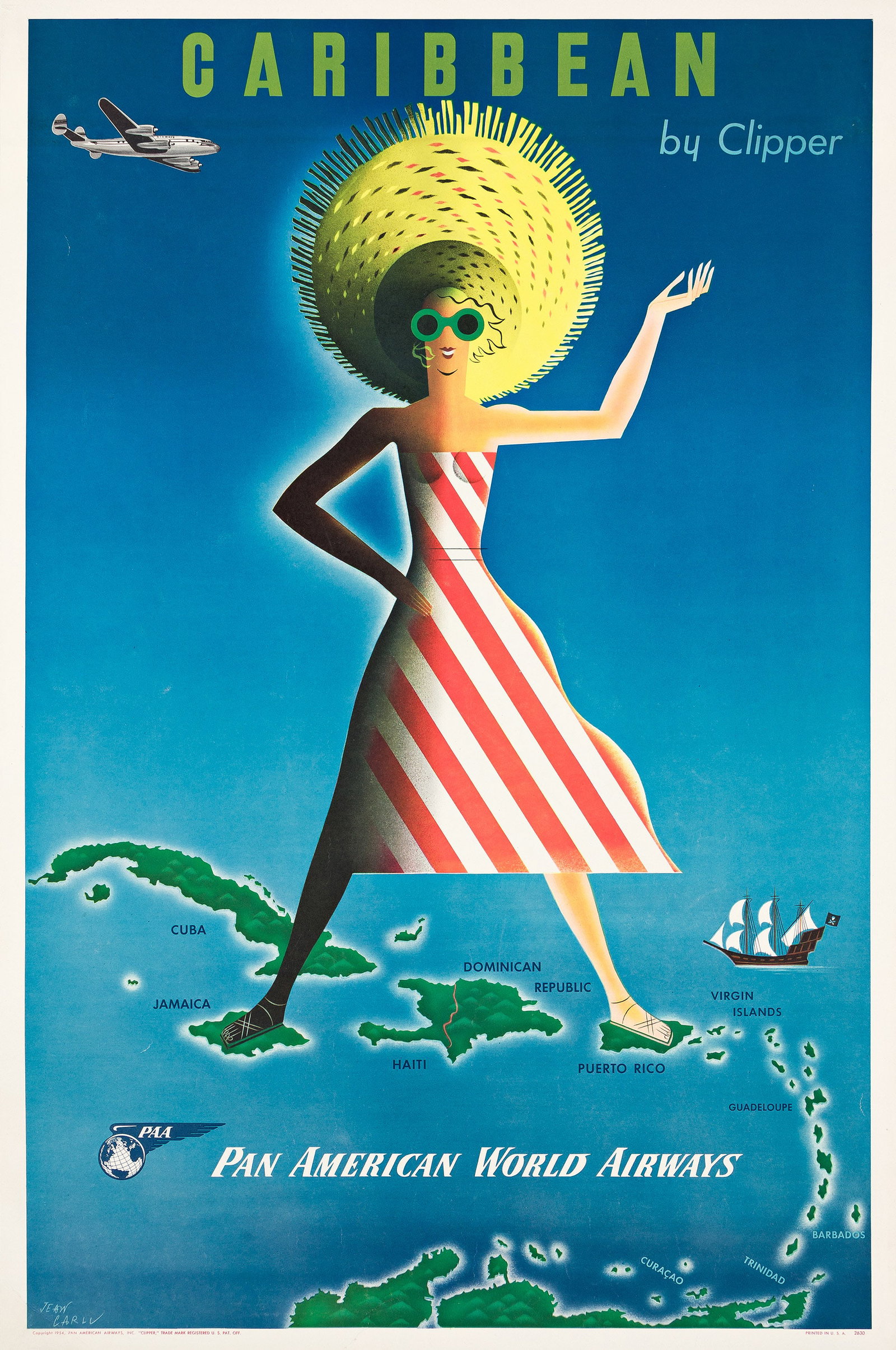 Jean Carlu, Caribbean by Clipper / Pan American. 1954. (1 of 1)