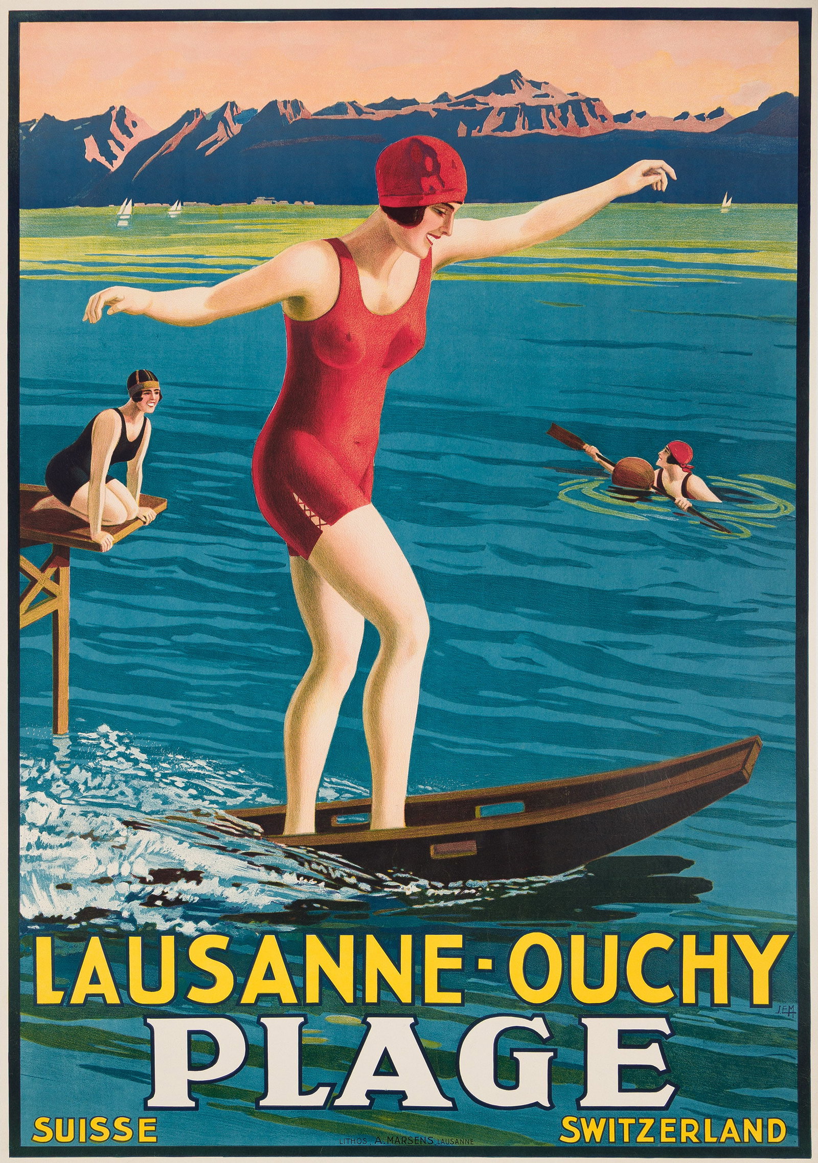 Johann Emil Mueller (J.E.M), Lausanne - Ouchy Plage. Circa 1925. (1 of 1)