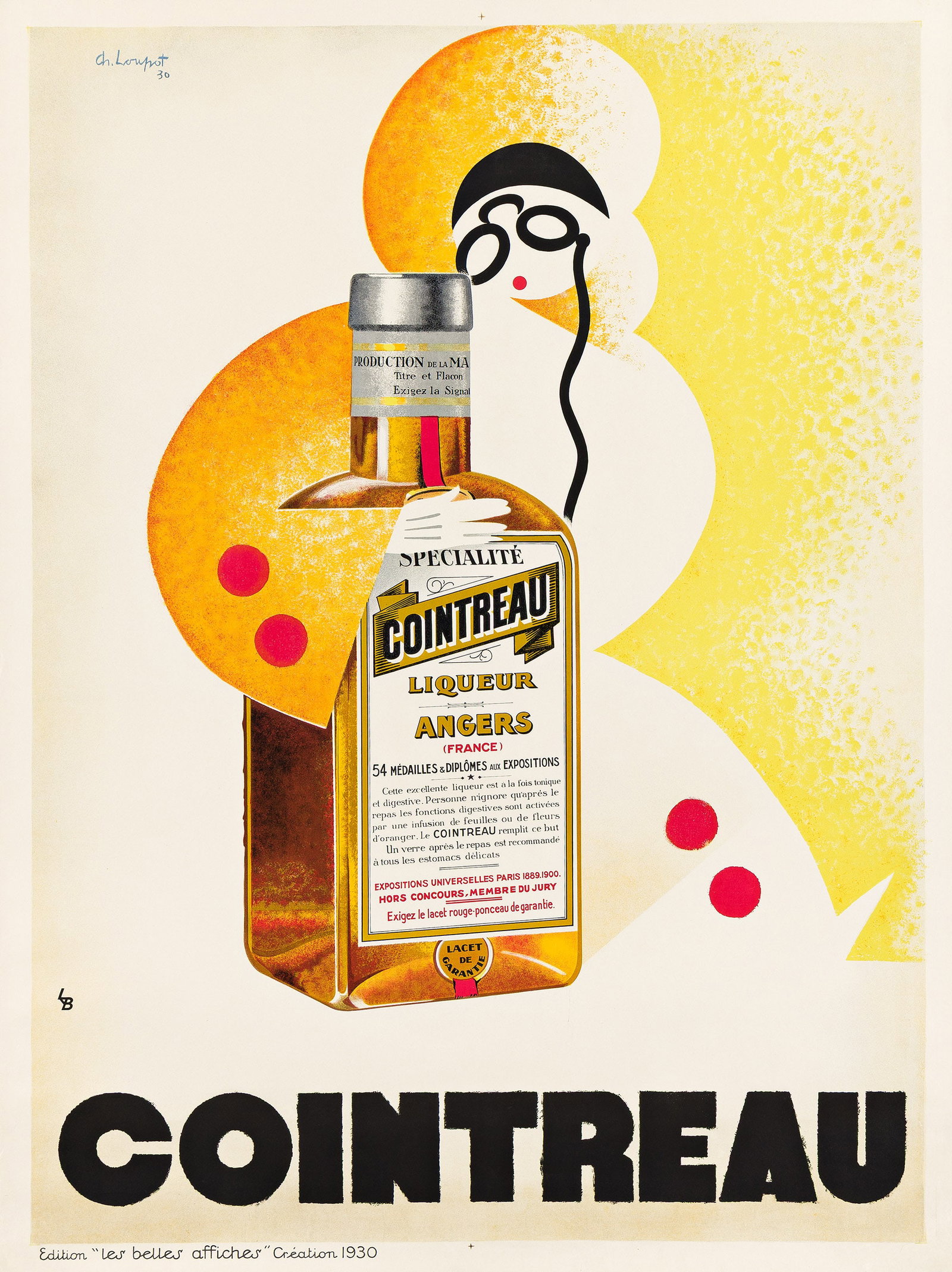 Charles Loupot, Cointreau. 1930.: Charles Loupot 1892-1962 Cointreau. 1930. Condition A-: minor repaired tears and abrasions in margins; minor creases and abrasions in image. The success of Cointreau as a product can as much be attrib